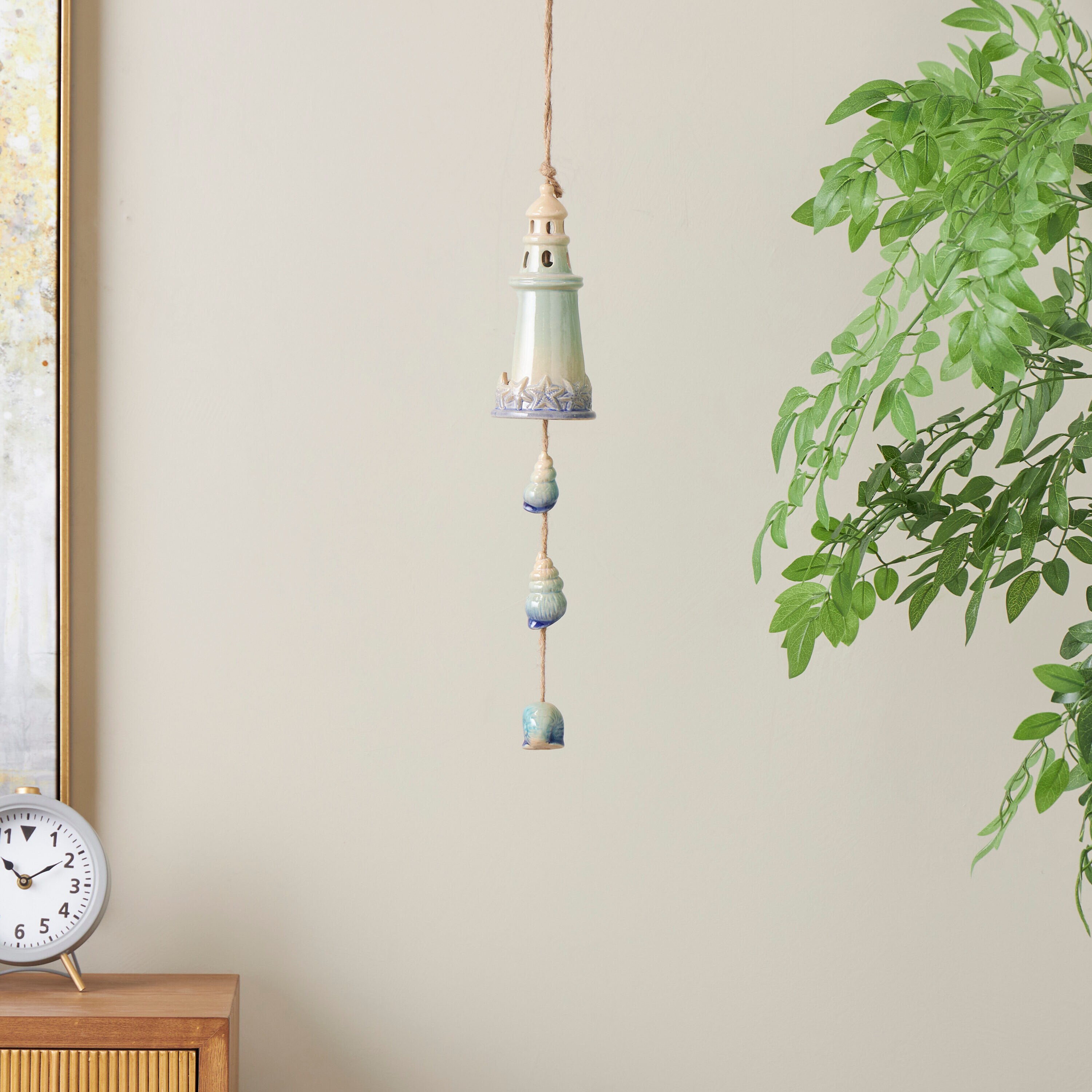 Grayson Lane 822337 23.05-Inches Blue Lighthouse Porcelain Natural Wind Chime