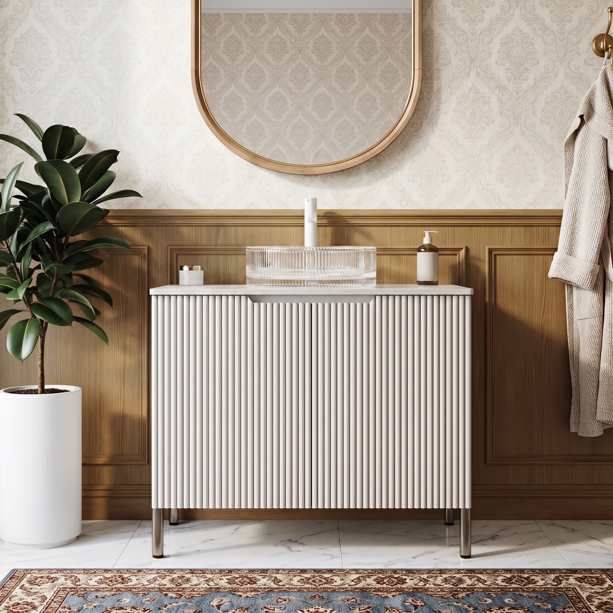 Vynxaria 30 in White Freestanding Bathroom Vanity with Matte White Glass Sink Carrara White Sintered Stone Countertop and 2 Soft Close Doors