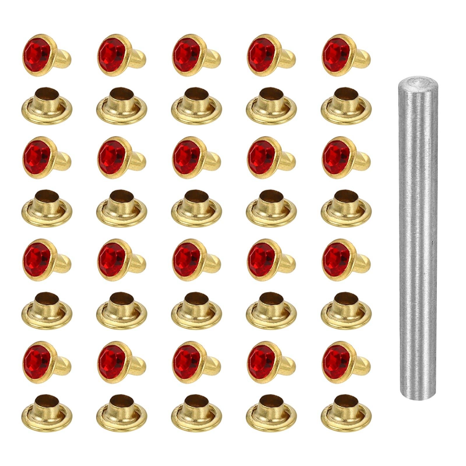 Harfington 100pcs Crystal Rivets 6mm Rhinestone Rapid Stud Rivets with Steel Installation Tool for Clothing Leather Fabric Arts Decoration Leathercraft DIY Gold Red #S26091003UX3656