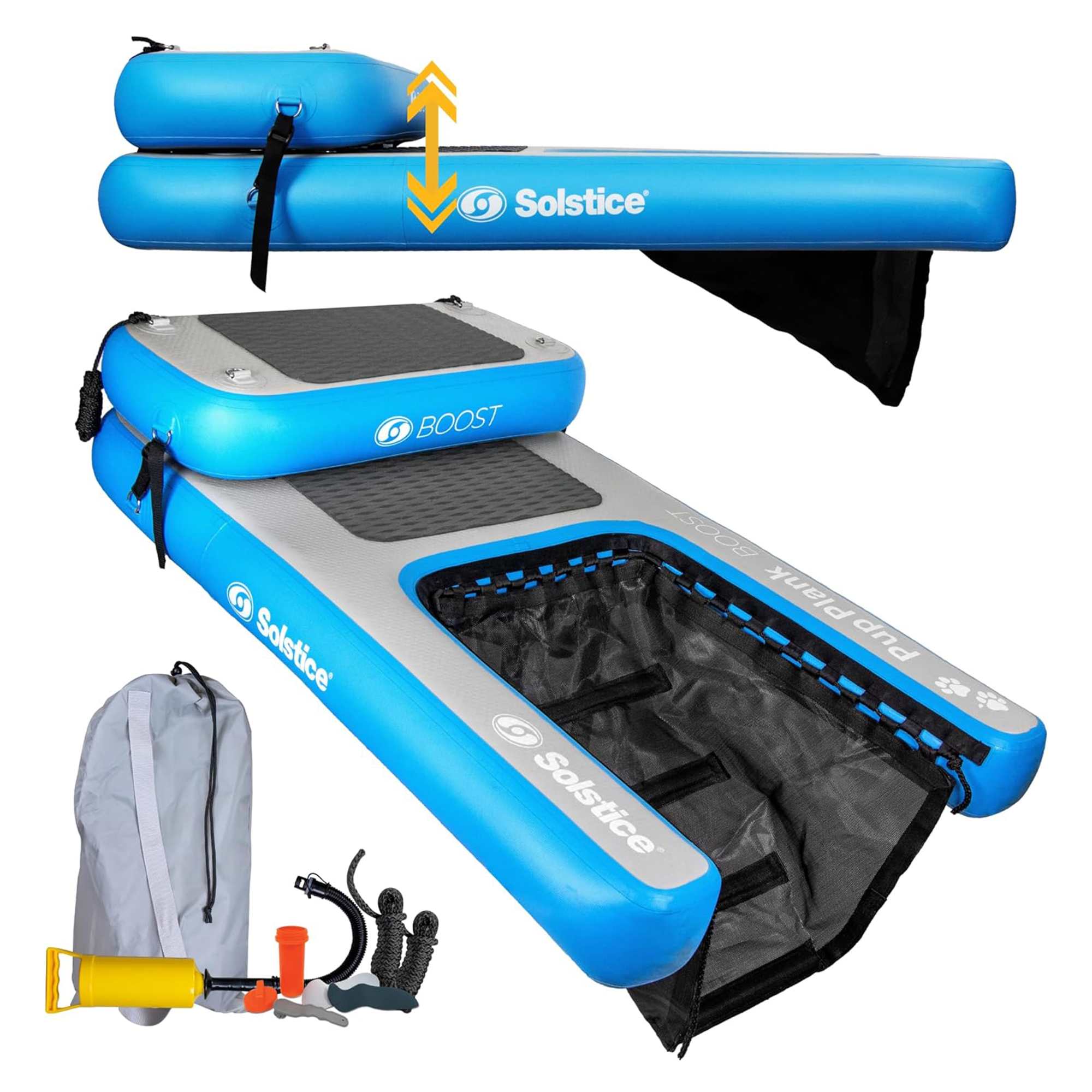 Solstice Watersports 409422 Inflatable Dog Float Pup Plank Ramp for Pools Boats and Docks 220 Lbs Blue/Grey
