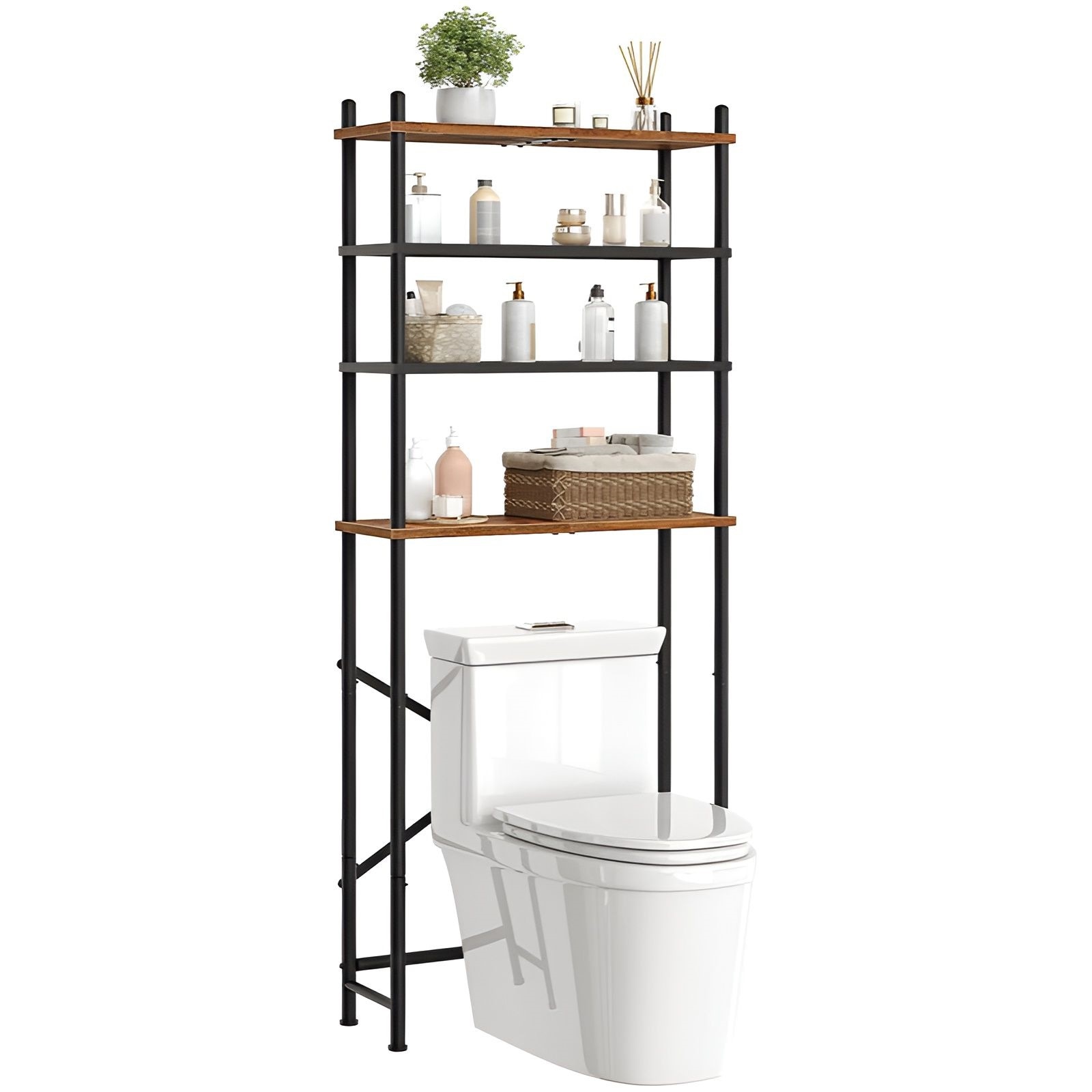 Slickblue - Freestanding 4 Tier Over the Toilet Storage with Adjustable Shelves and Metal Frame f...