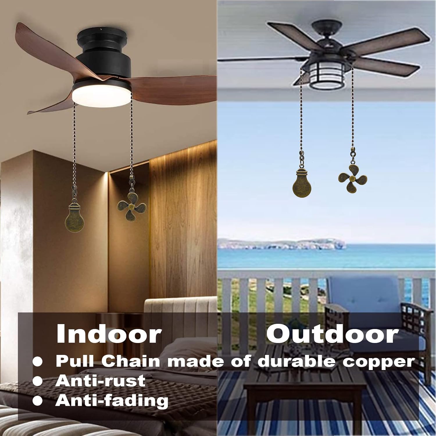 Etokfoks 12 inch bronze ceiling fan pull chains with decorative fan and ...