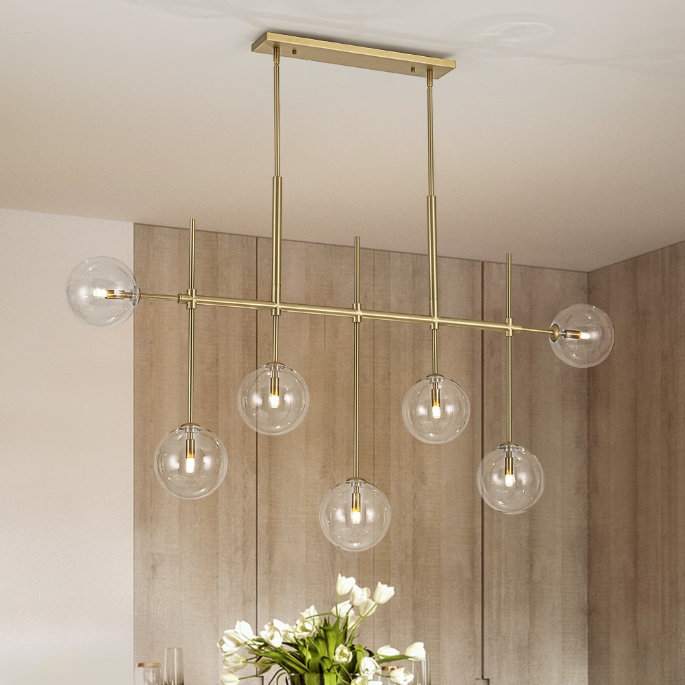 Wonderindoor 7 -Light Brushed Gold Clear glass Metal Chandelier