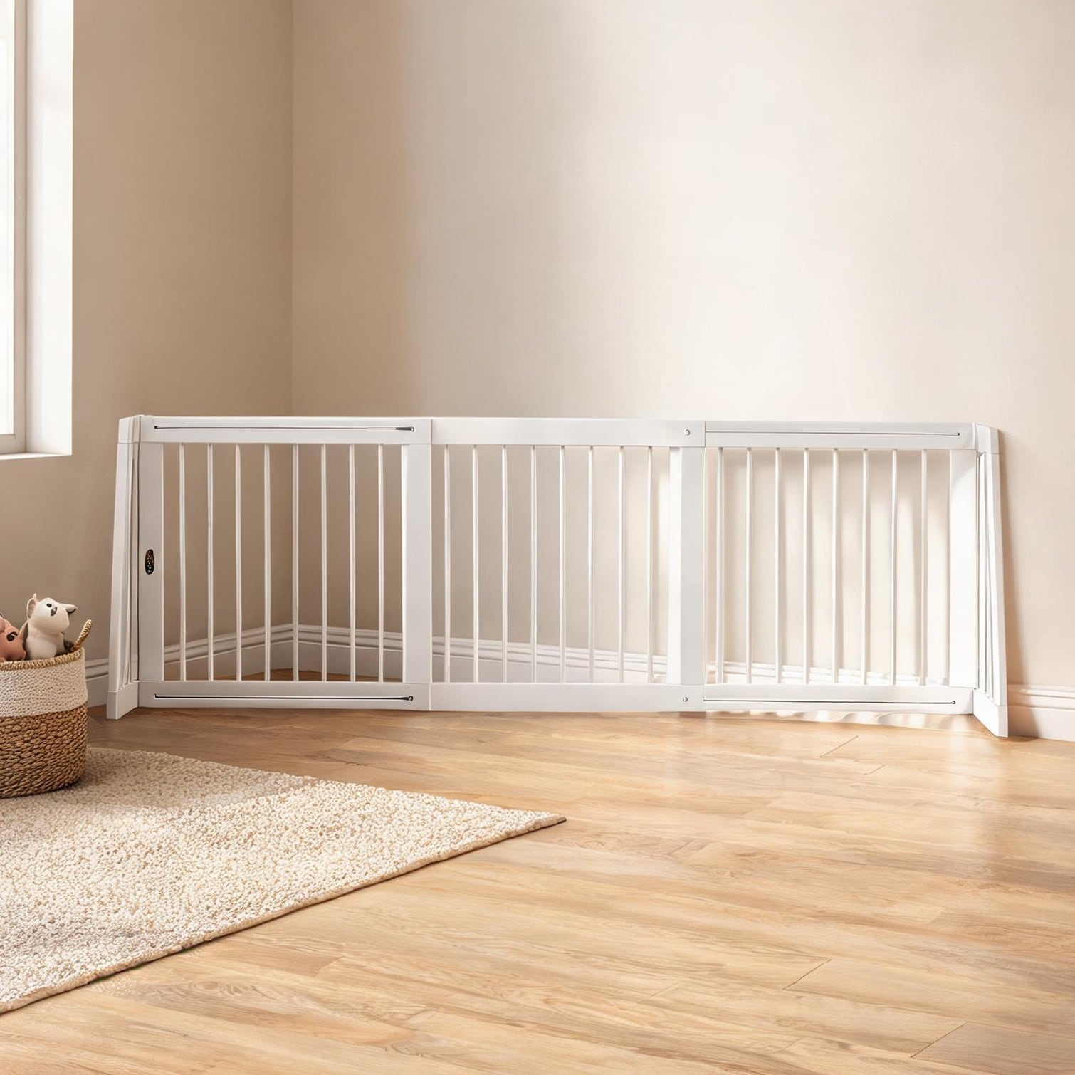 Watnature - Crisp White Adjustable Wood Freestanding Pet Gate 28-74.8 inches Wide