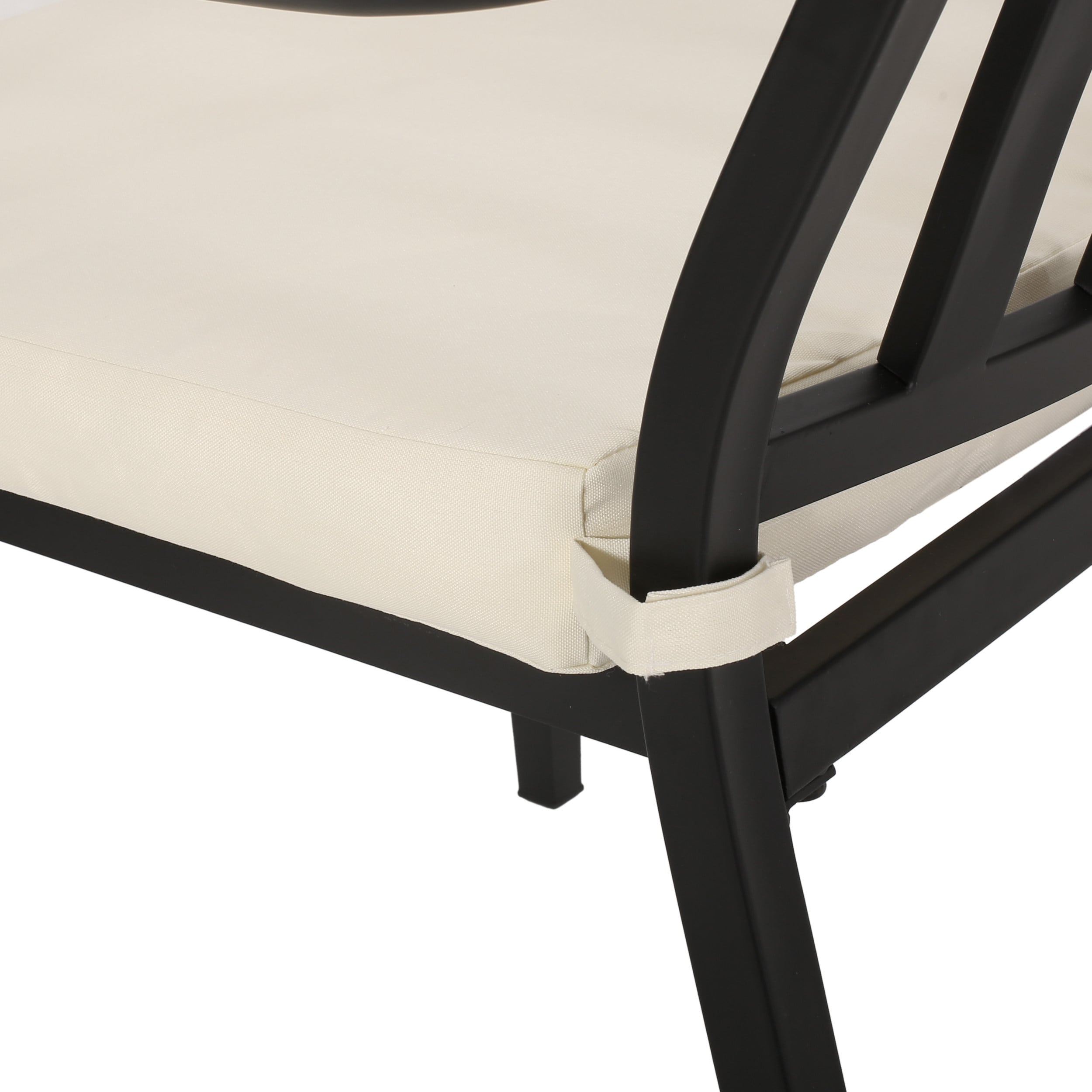 Matte Black and Beige Iron 3-Piece Outdoor Bistro Set with Cushions