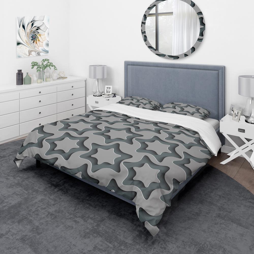 Designart BED19250-K 3-Piece Grey and Silver King Duvet Cover Set