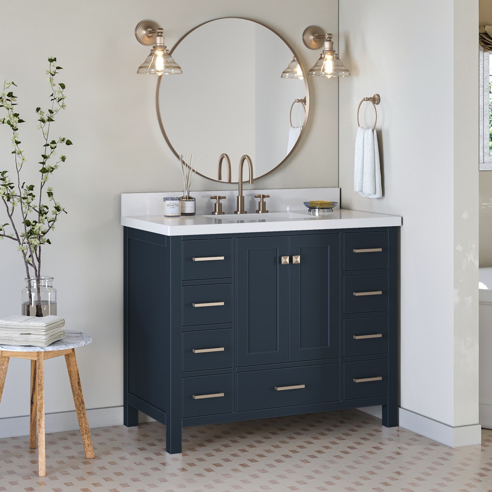 ARIEL Cambridge 37-in Midnight Blue Undermount Single Sink Bathroom Vanity  with Pure White Quartz Top in the Bathroom Vanities with Tops department at