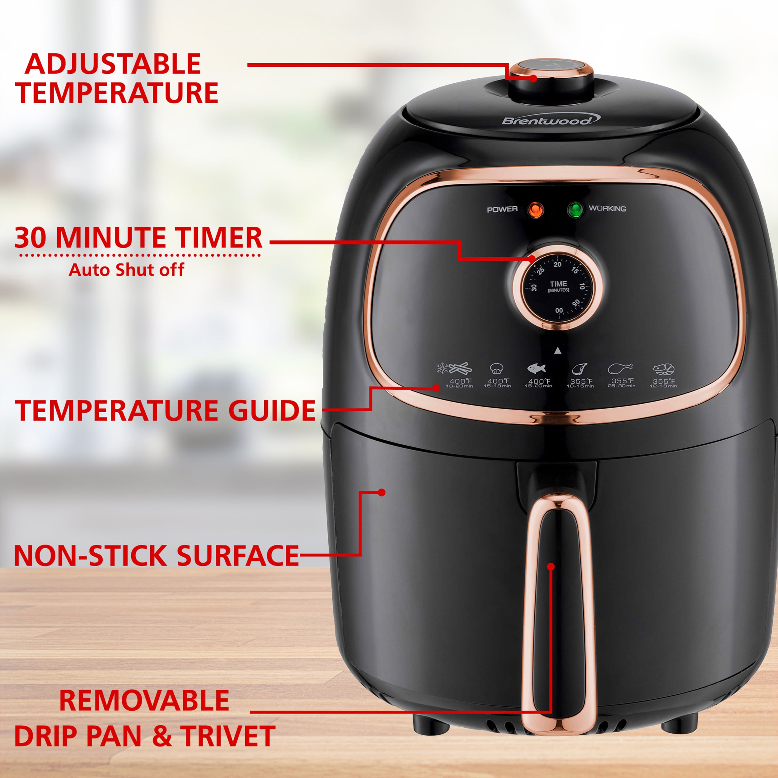 brentwood Copper Air Fryer 2-Quart with 30 Minute Timer, Auto Shut Off,  Nonstick Surface in the Air Fryers department at
