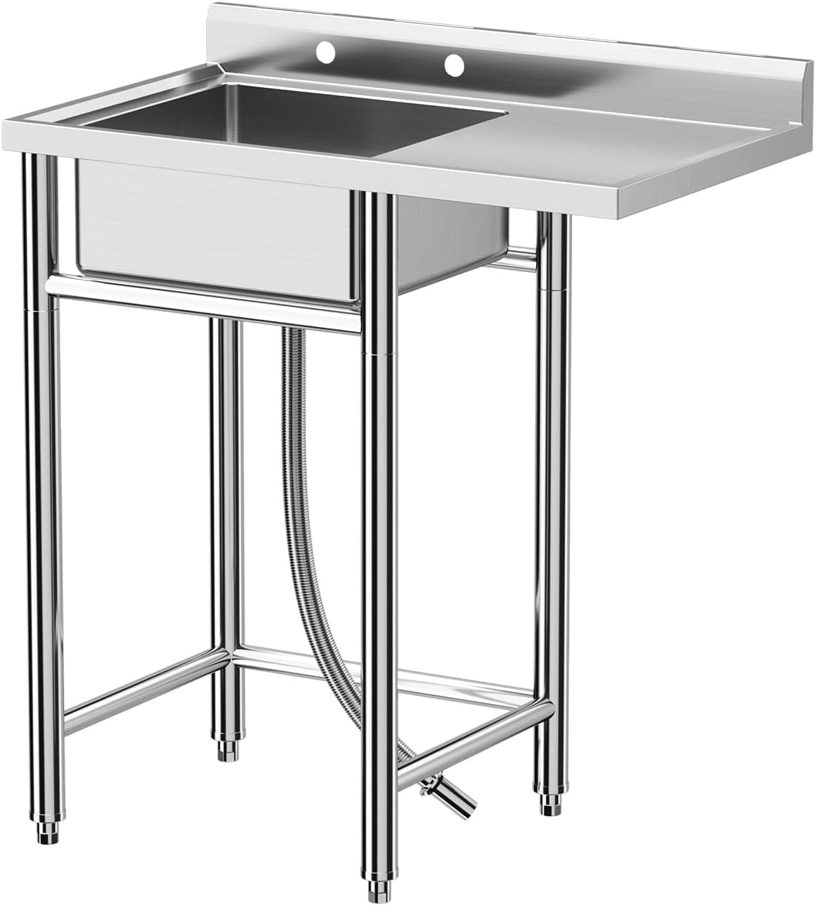 Idealhouse 36 IN Free Standing Stainless Steel Utility Sink With Countertop Commercial Single Bowl Outdoor Kitchen Sink Station with Workbench for Indoor Outdoor Use In Garage Laundry Restaurant
