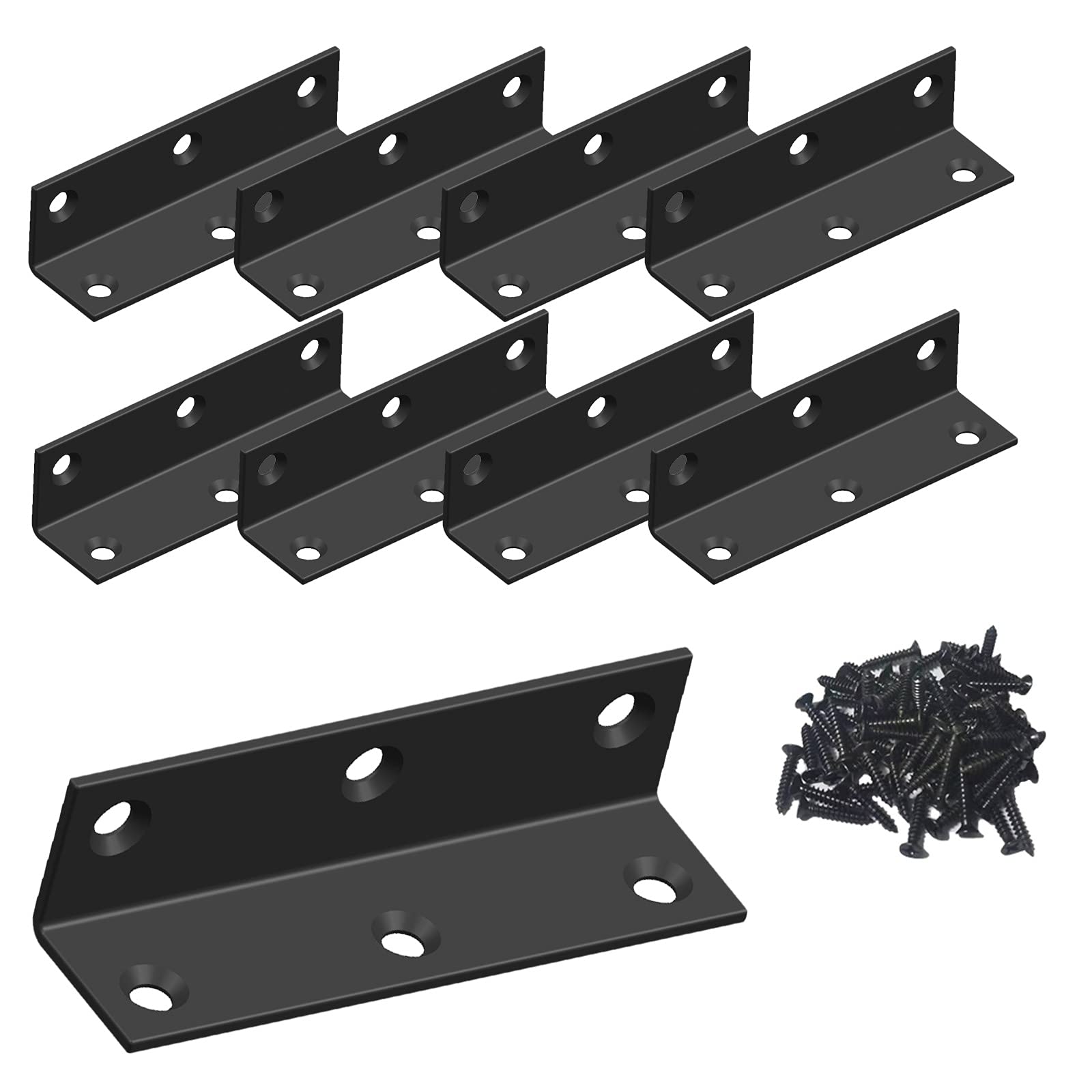 UUDULY  Heavy Duty L Bracket Stainless Steel Black Large Angle Brackets Metal Corner Braces for Wood Furniture Support 3.2 by 0.8 by 0.8 inches 8