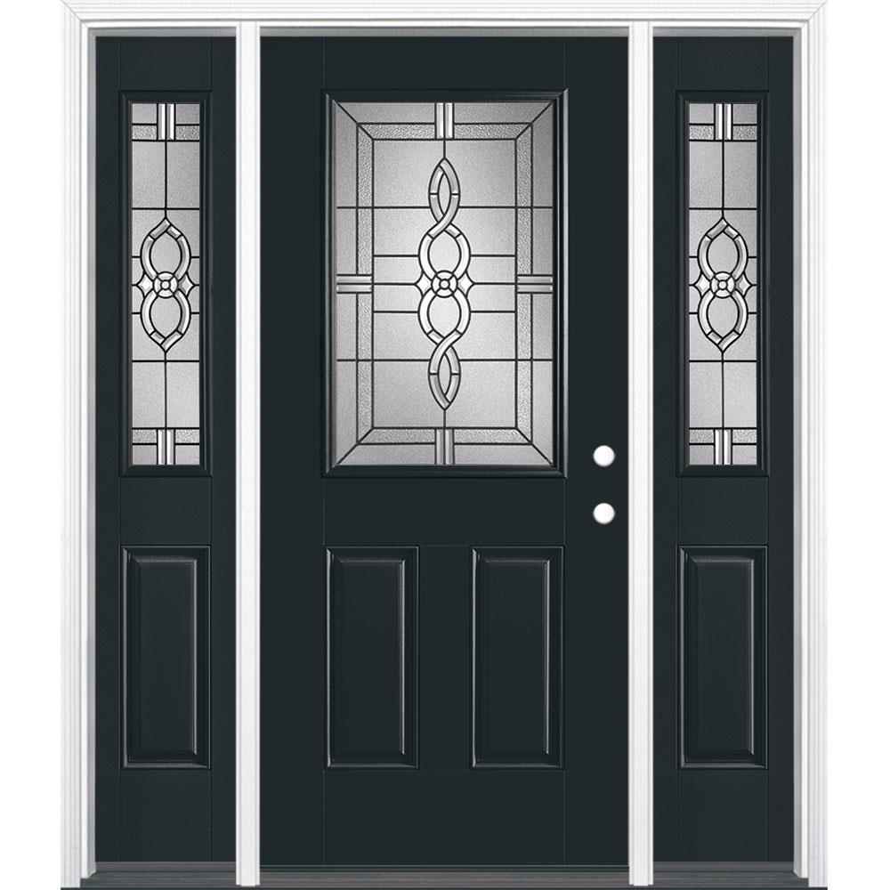 Masonite 997654 Calista 64-in x 80-in Fiberglass Half Lite Left-Hand Inswing Eclipse Painted Single Front Door with Sidelights with Brickmould Insulating Core