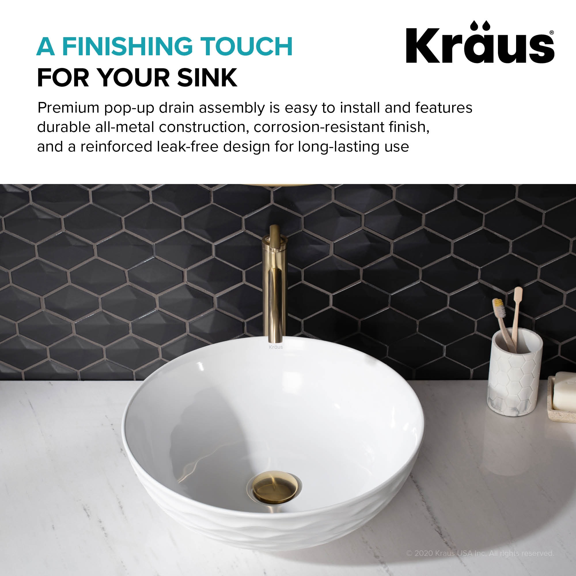 Kraus Brushed Gold Bathroom Decorative Sink Drain