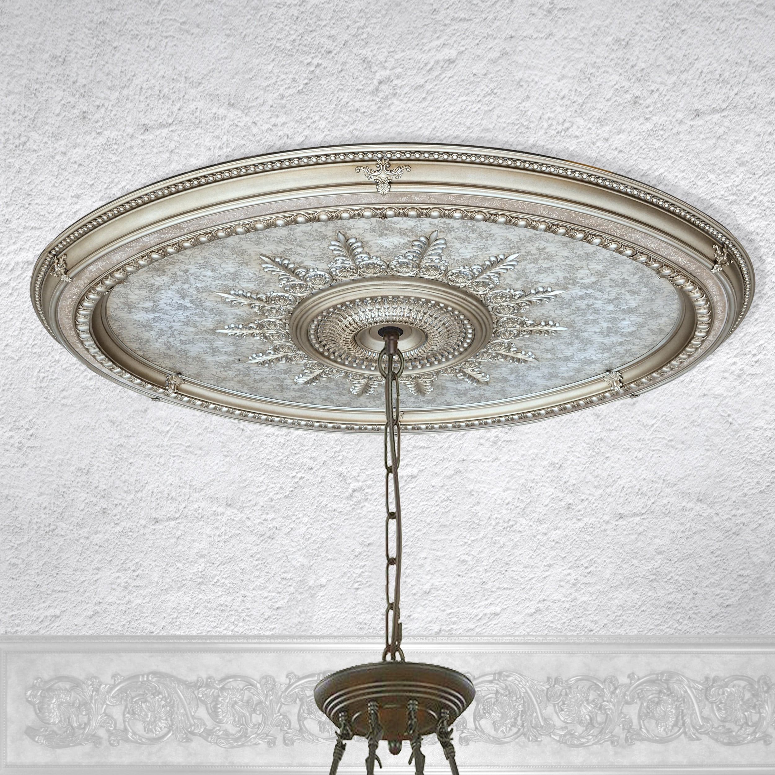 Champagne Silver Large Oval Ceiling Medallion 79 Inches