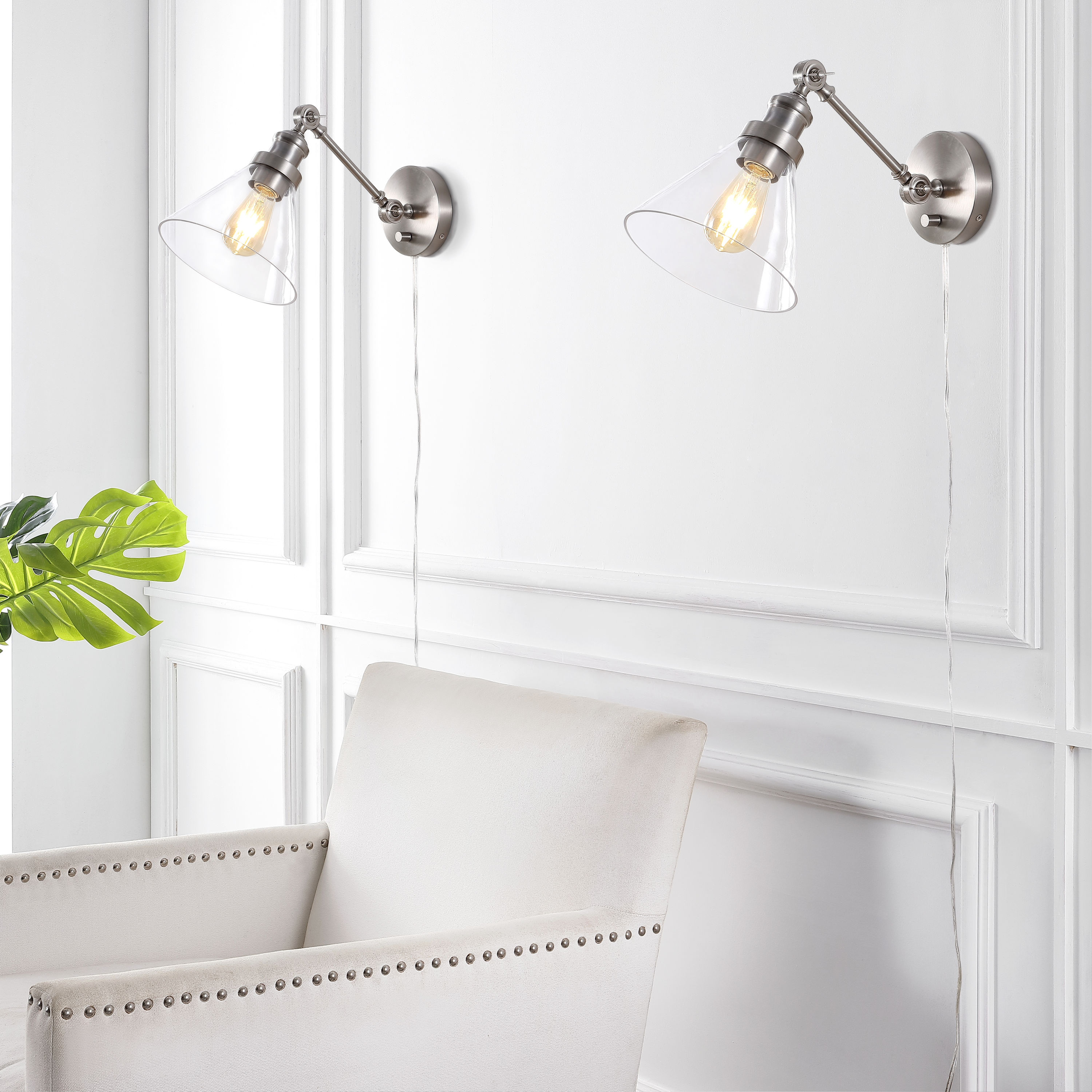 JONATHAN  Y JYL7575B-SET2 Cowie Iron/Glass Adjustable Classic 8-in W 2 -Light Oil-rubbed Nickel Industrial Wall Sconce