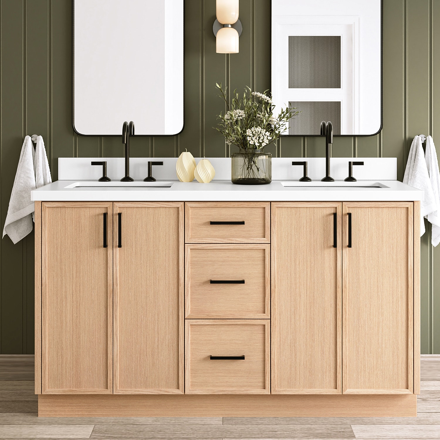 ARIEL Kelly 60-in Oak Undermount Double Sink Bathroom Vanity with