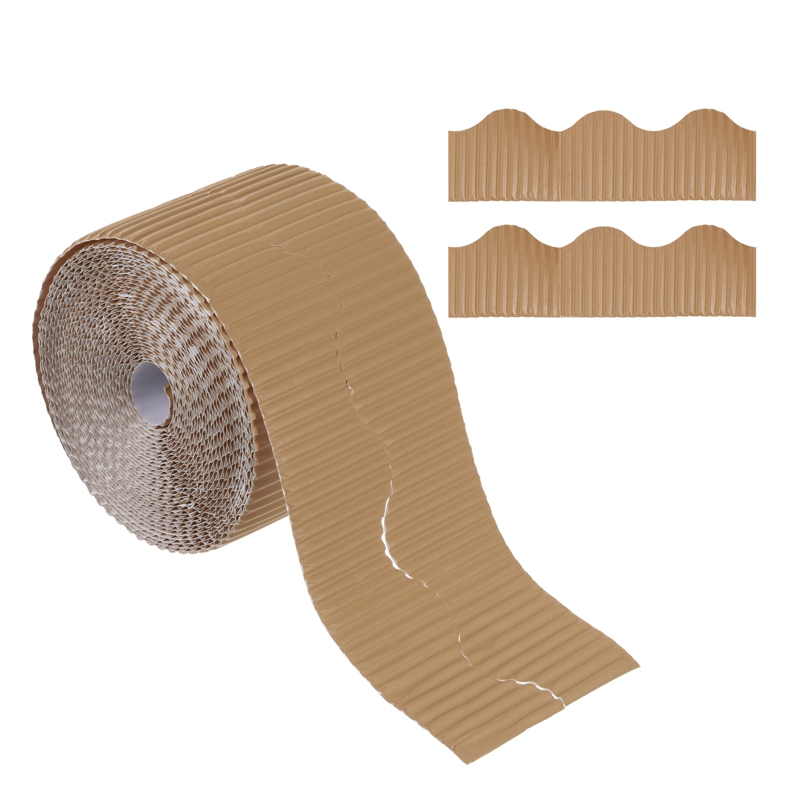 Unique Bargains 3.9inch x 49.2ft Bulletin Board Border Scalloped Trim Paper Corrugated Paper for Locker Classroom Decor Black White Cork Poster Boards Light Brown