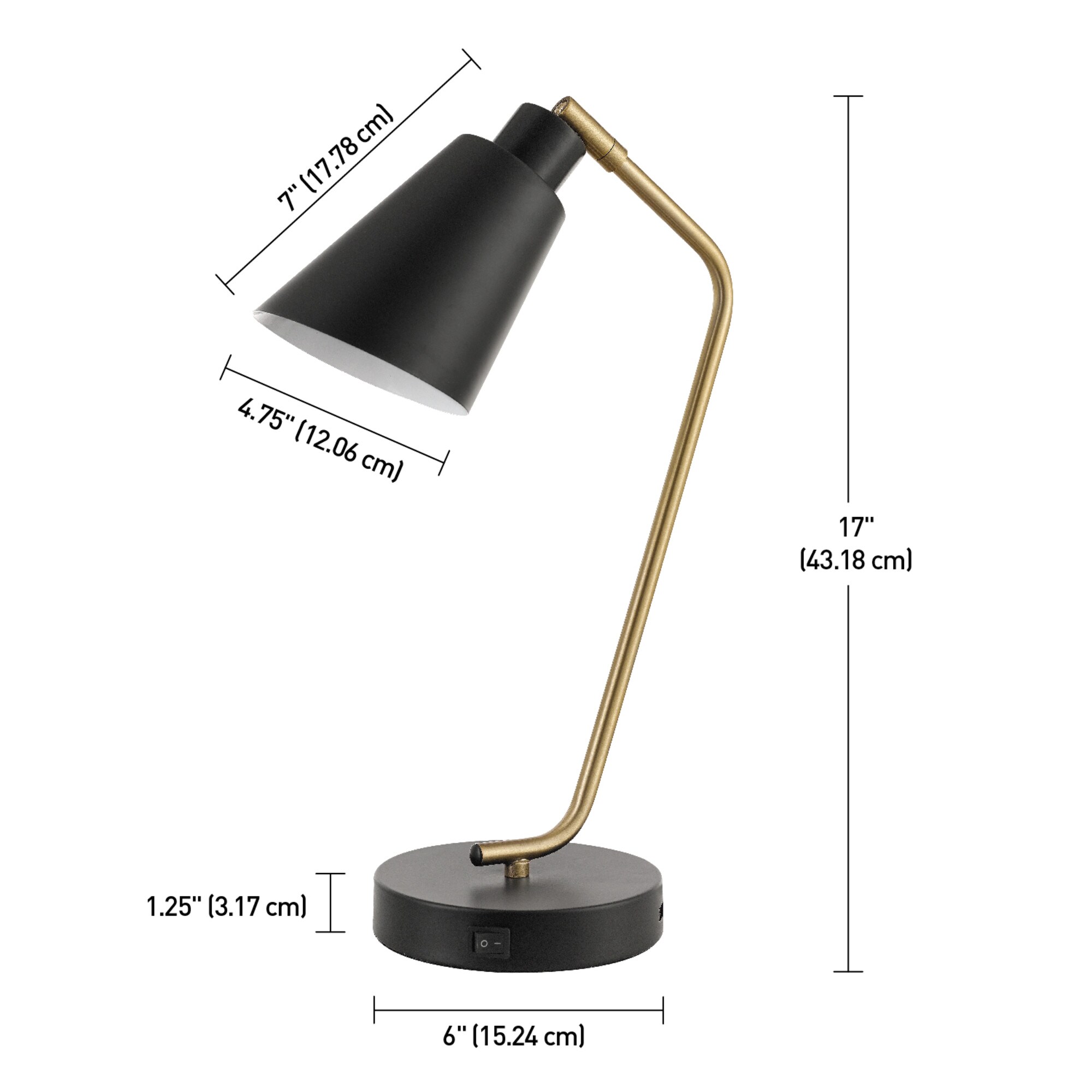 Belmont 17" Black and Brass Adjustable Desk Lamp with USB Port