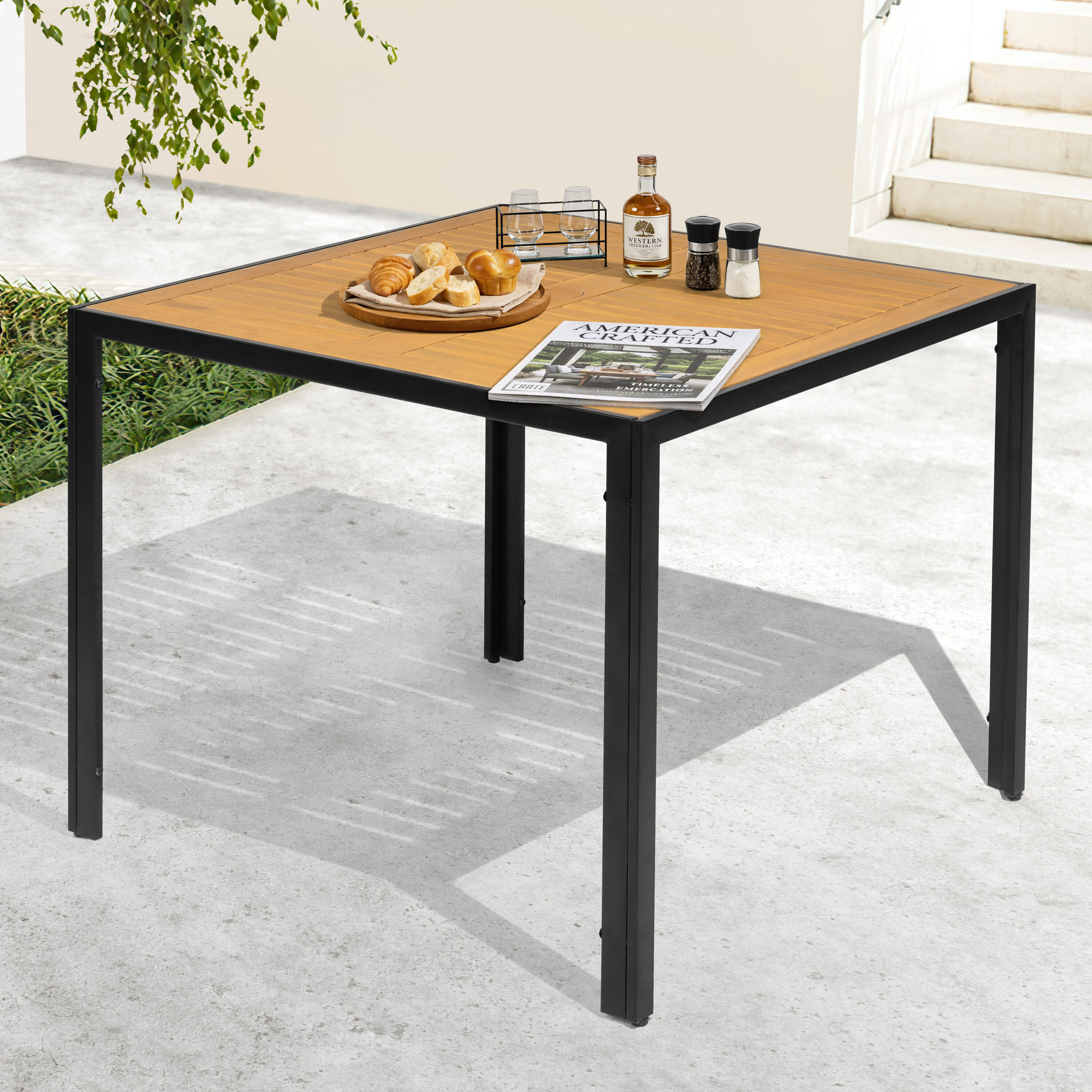 Nuu Garden - Square Outdoor Dining Table 35.4-in W x 35.4-in L with Umbrella Hole