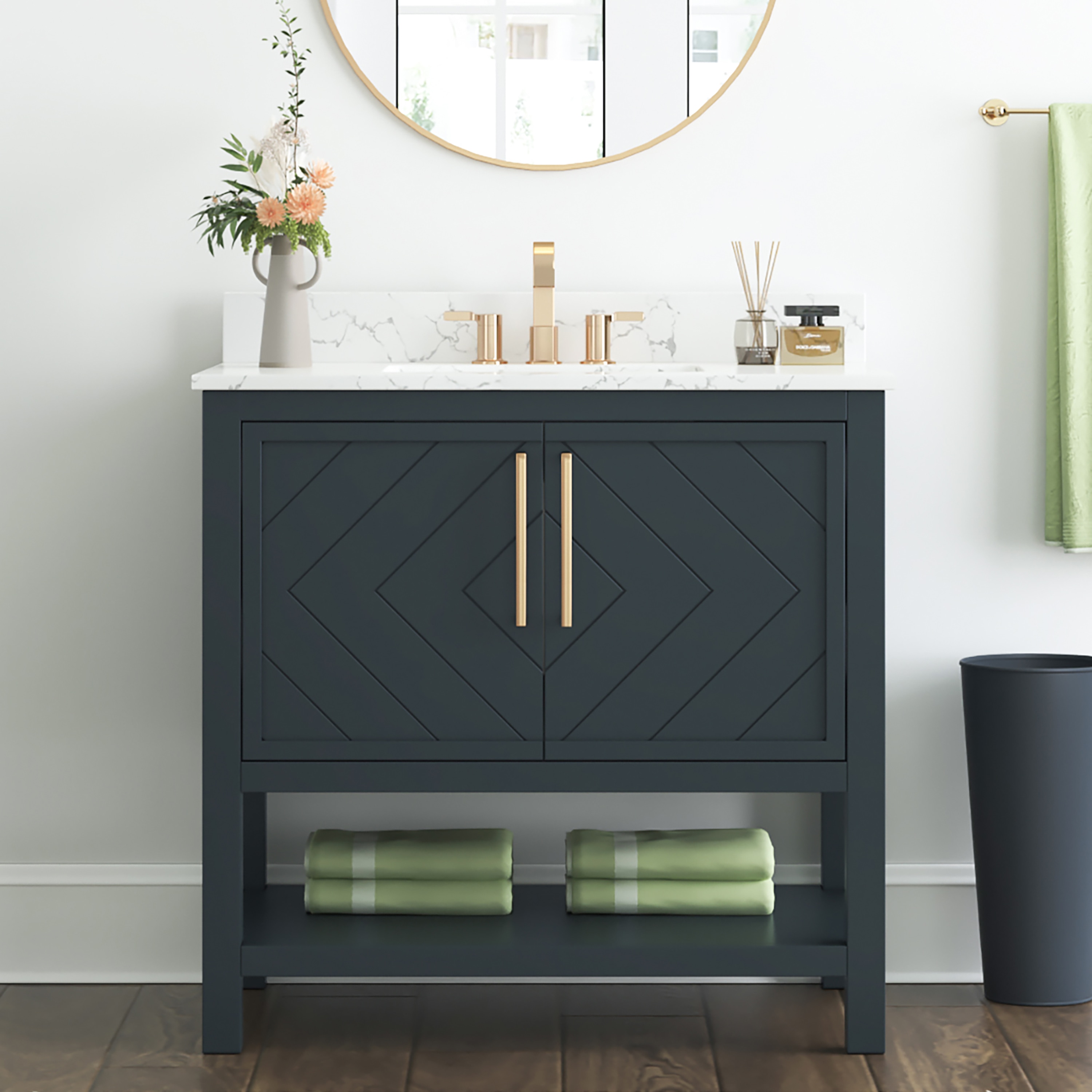 Origin 21 L22018-VS36-CGR Quillian 36-in Carbon Grey Undermount Single Sink Bathroom Vanity with White Engineered Stone Top