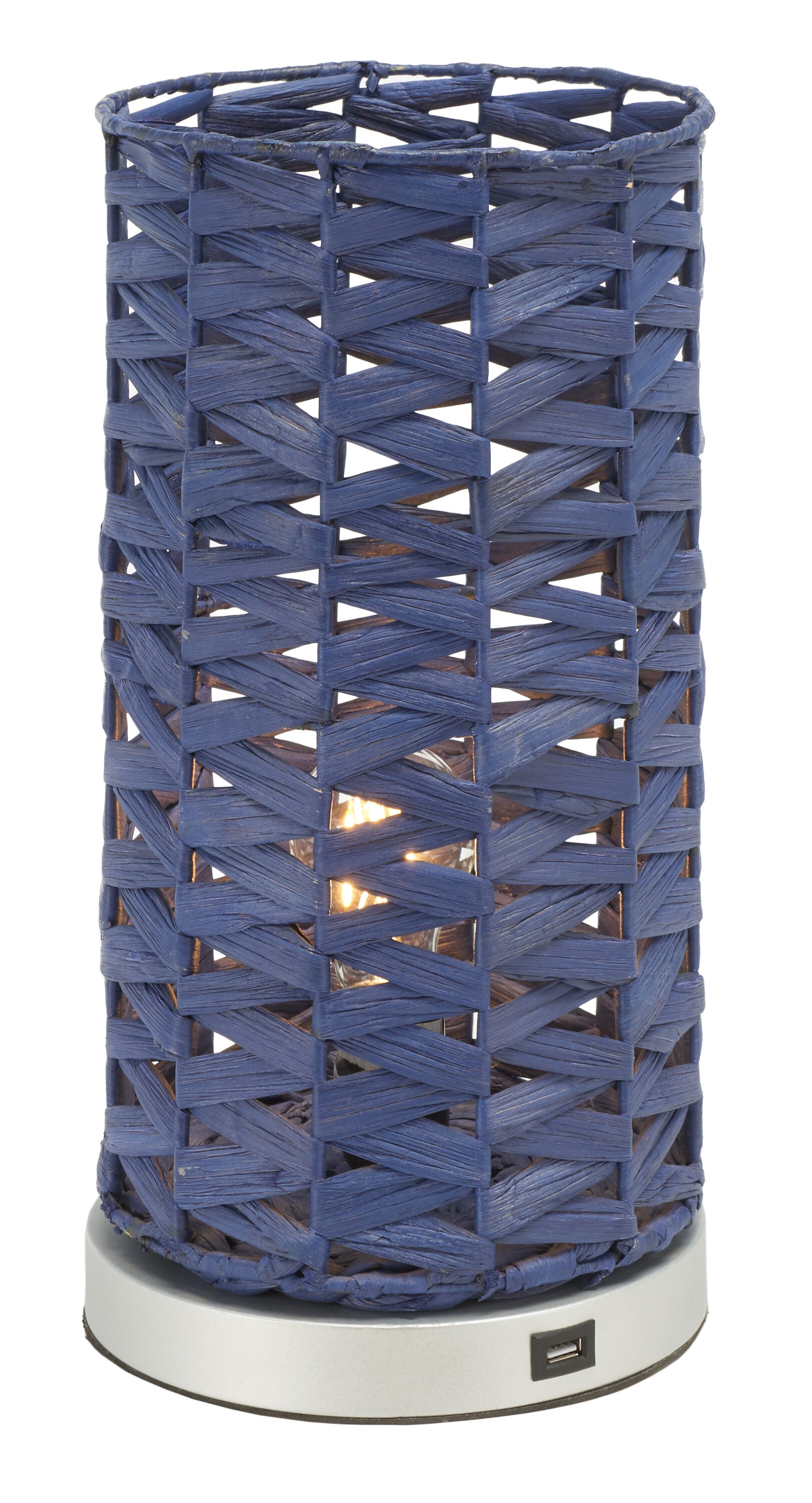15-Inch Blue Water Hyacinth Table Lamp with USB Port