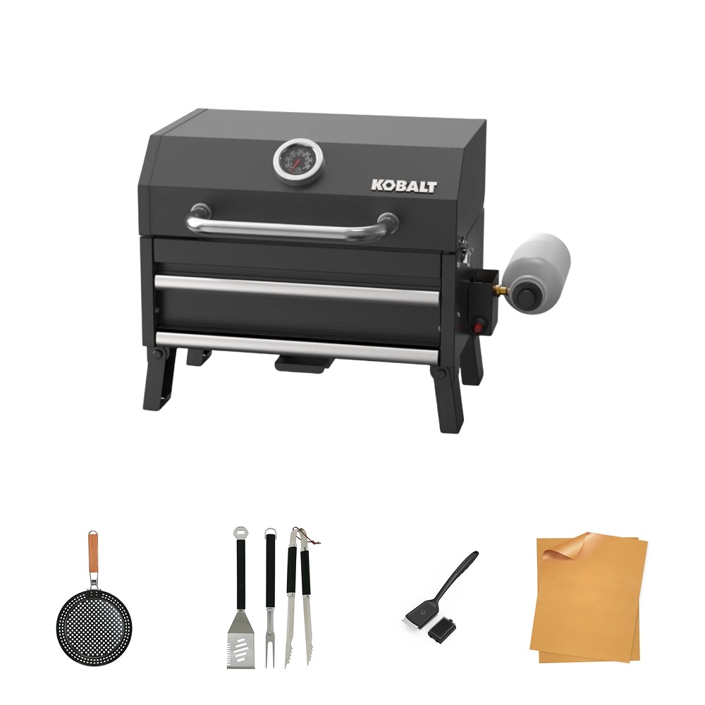 Kobalt 220-Sq. in Black Portable Liquid propane Grill with Accessories