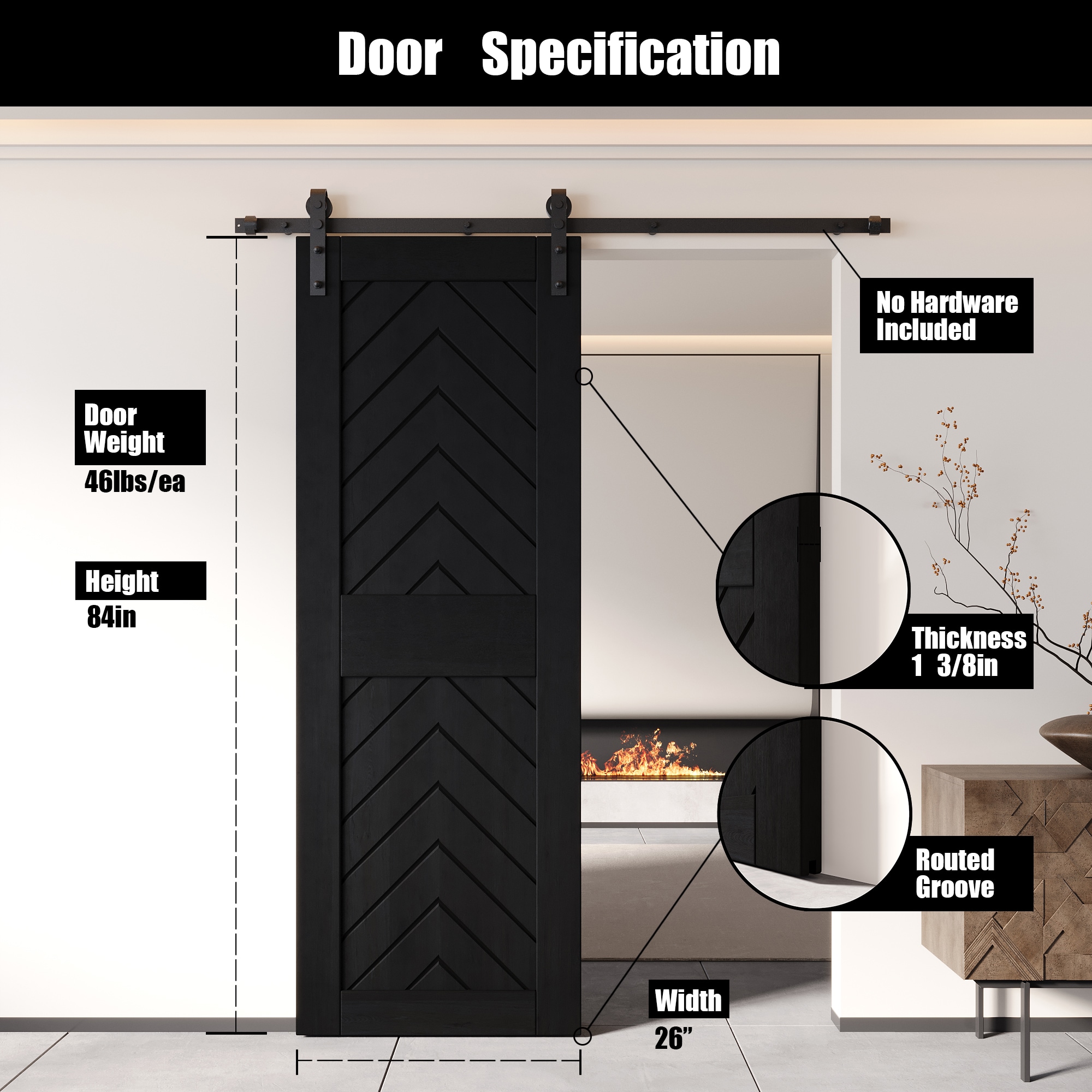 HOMACER JT1-2684-BK Barn-Doors - View #2