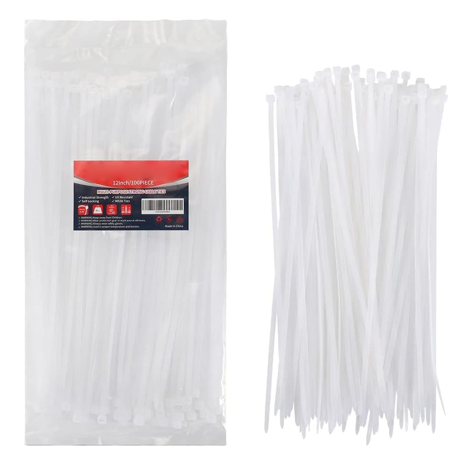 Etokfoks 12 Inch Self Locking Premium Nylon Cable Wire Ties Heavy Duty White for Indoor and Outdoor Use Pack of 100 #EFT1013F331