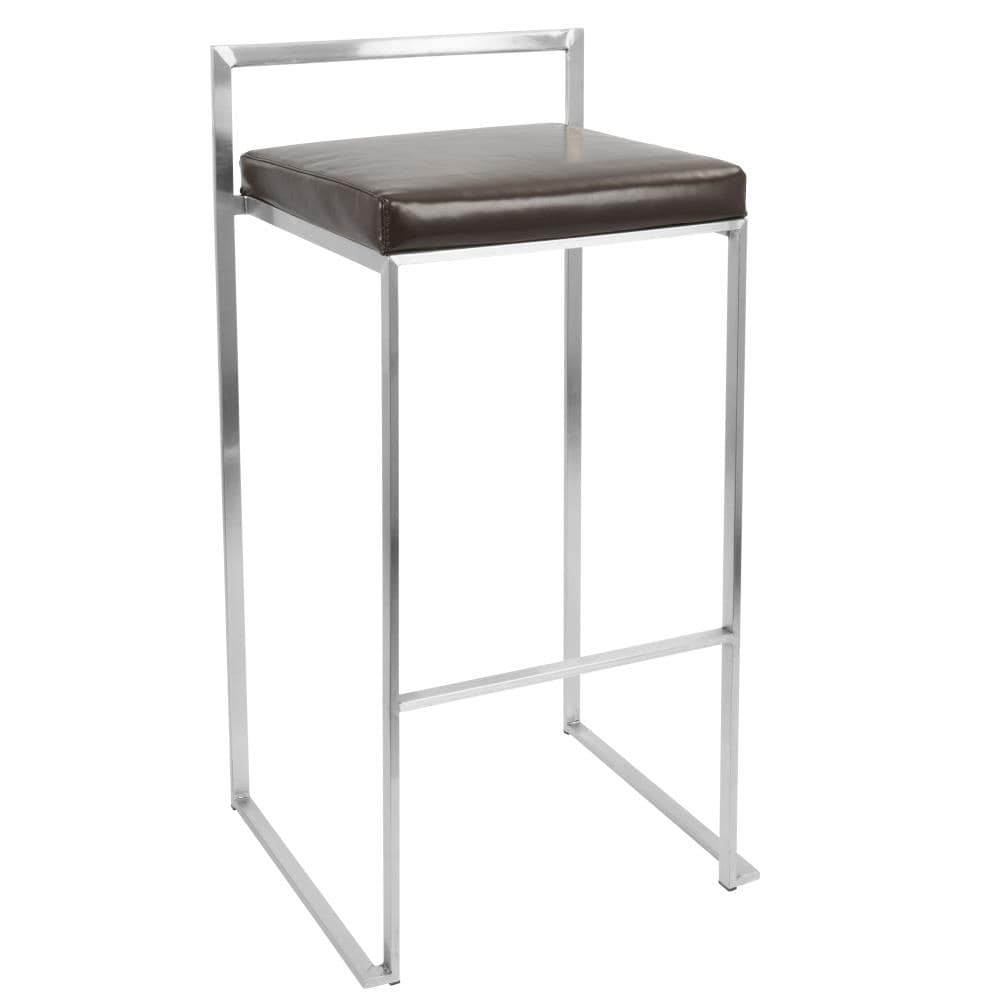 LumiSource BS-FUJI BN2 Fuji Set of 2 Brown 34-in H Bar height Upholstered Stackable Metal Bar Stool