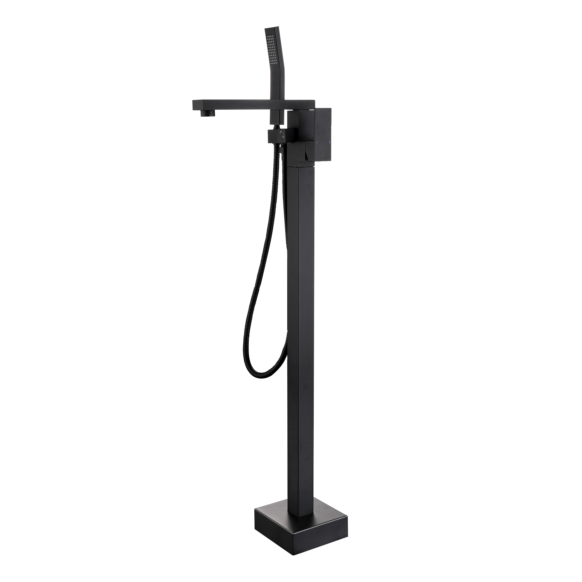 WELLFOR WN0856 Matte Black 2-handle Freestanding High-arc Bathtub Faucet with Hand Shower ( Valve Included )