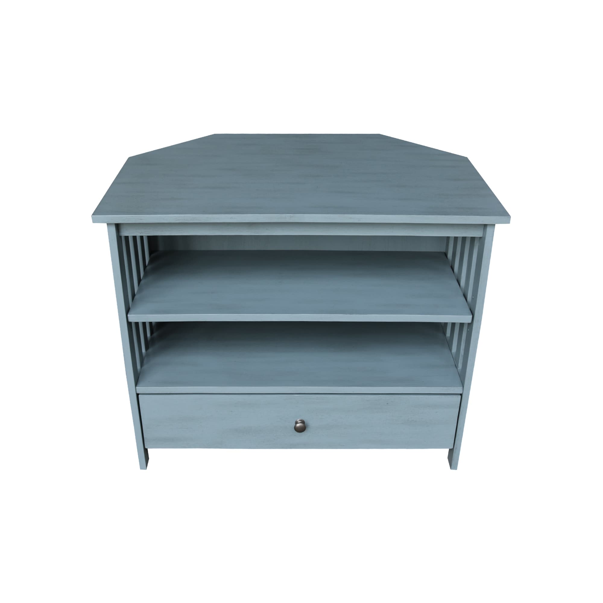 Ocean Blue Solid Parawood Corner TV Stand with Cabinet