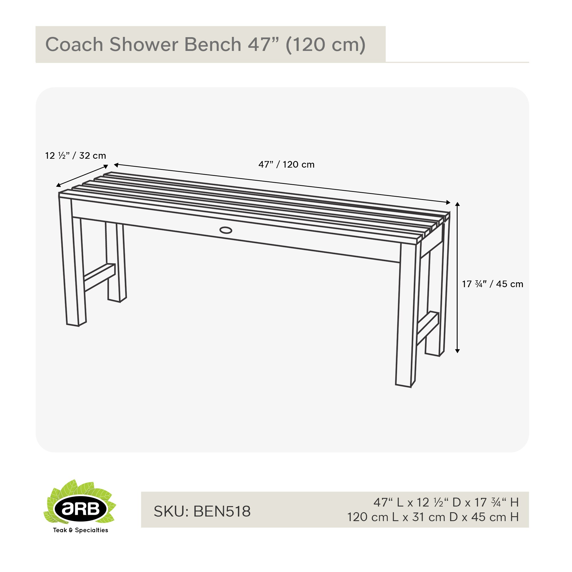 ARB Teak & Specialties BEN518 Bath-Safety-Seats-Benches - View #8