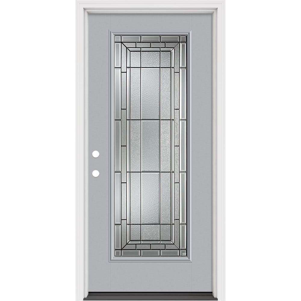 Masonite 631311 Sequence 36-in x 80-in x 4-9/16-in Fiberglass Full lite Right-hand inswing Infinity Gray Painted Prehung Front Door with Brickmould Insulating core