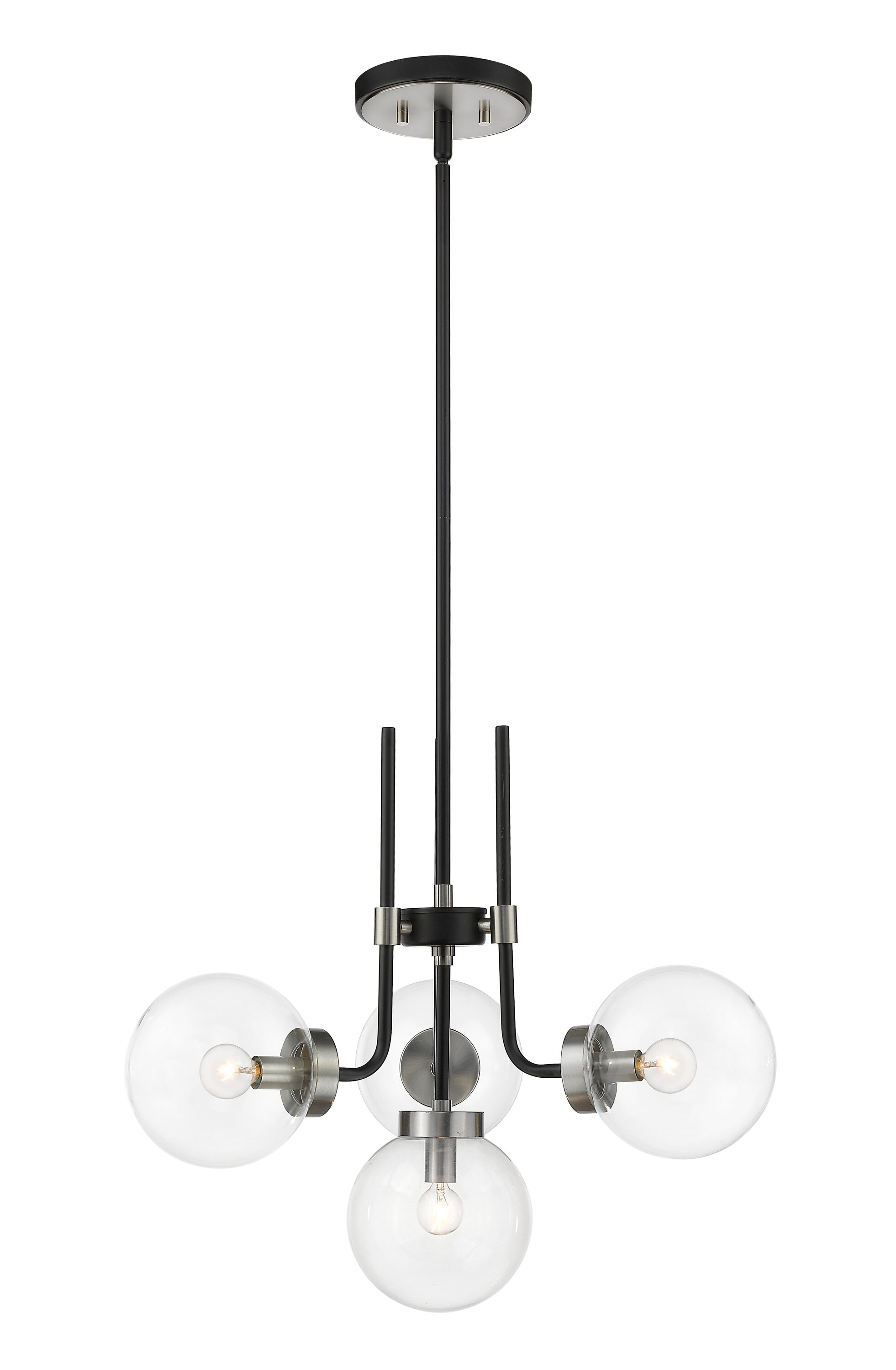 Matte Black and Brushed Nickel 4-Light Chandelier with Clear Glass Shades