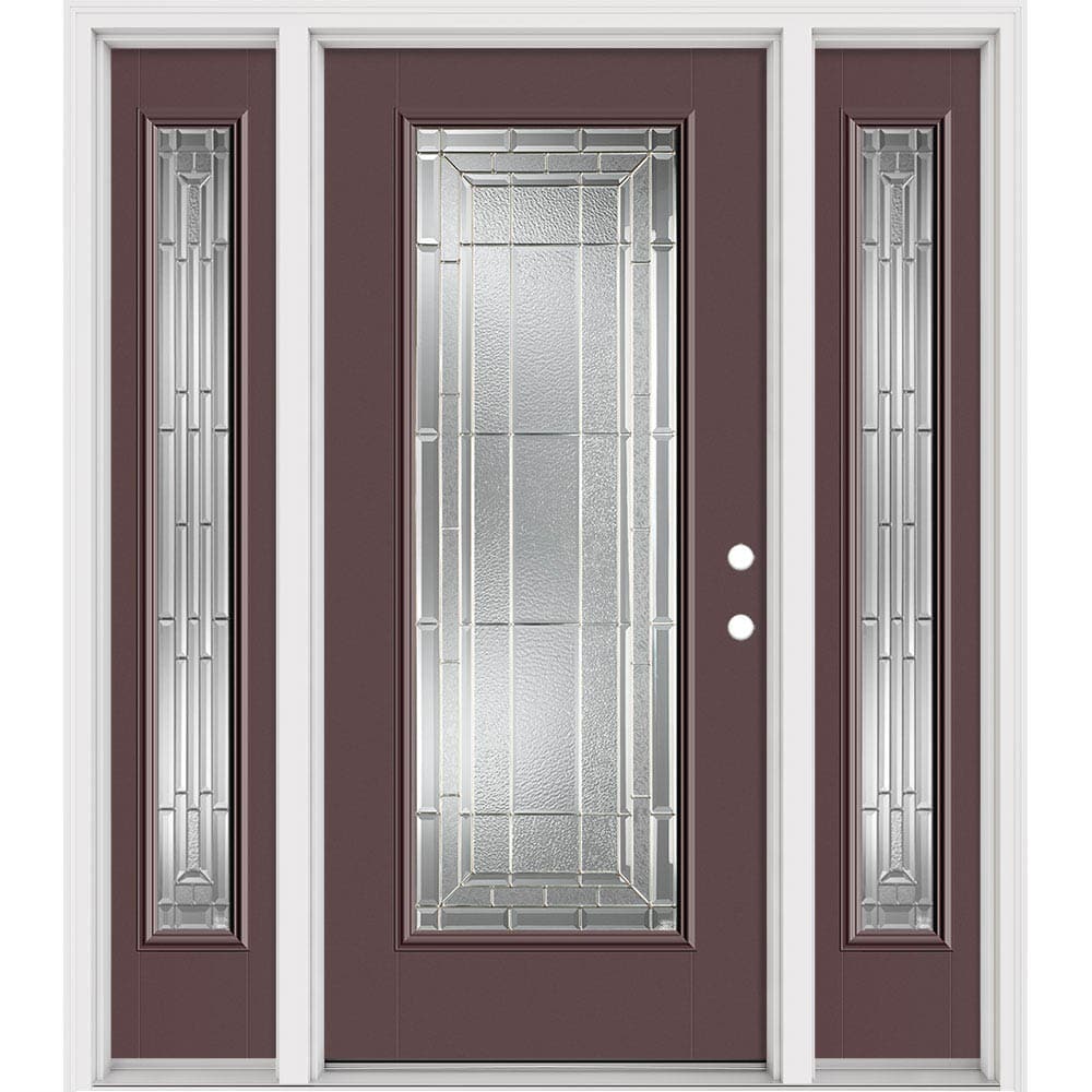 Masonite 631250 Sequence 64-in x 80-in x 4-9/16-in Fiberglass Full lite Left-hand inswing Currant Painted Prehung Slab Front Door with Sidelights with Brickmould Insulating core