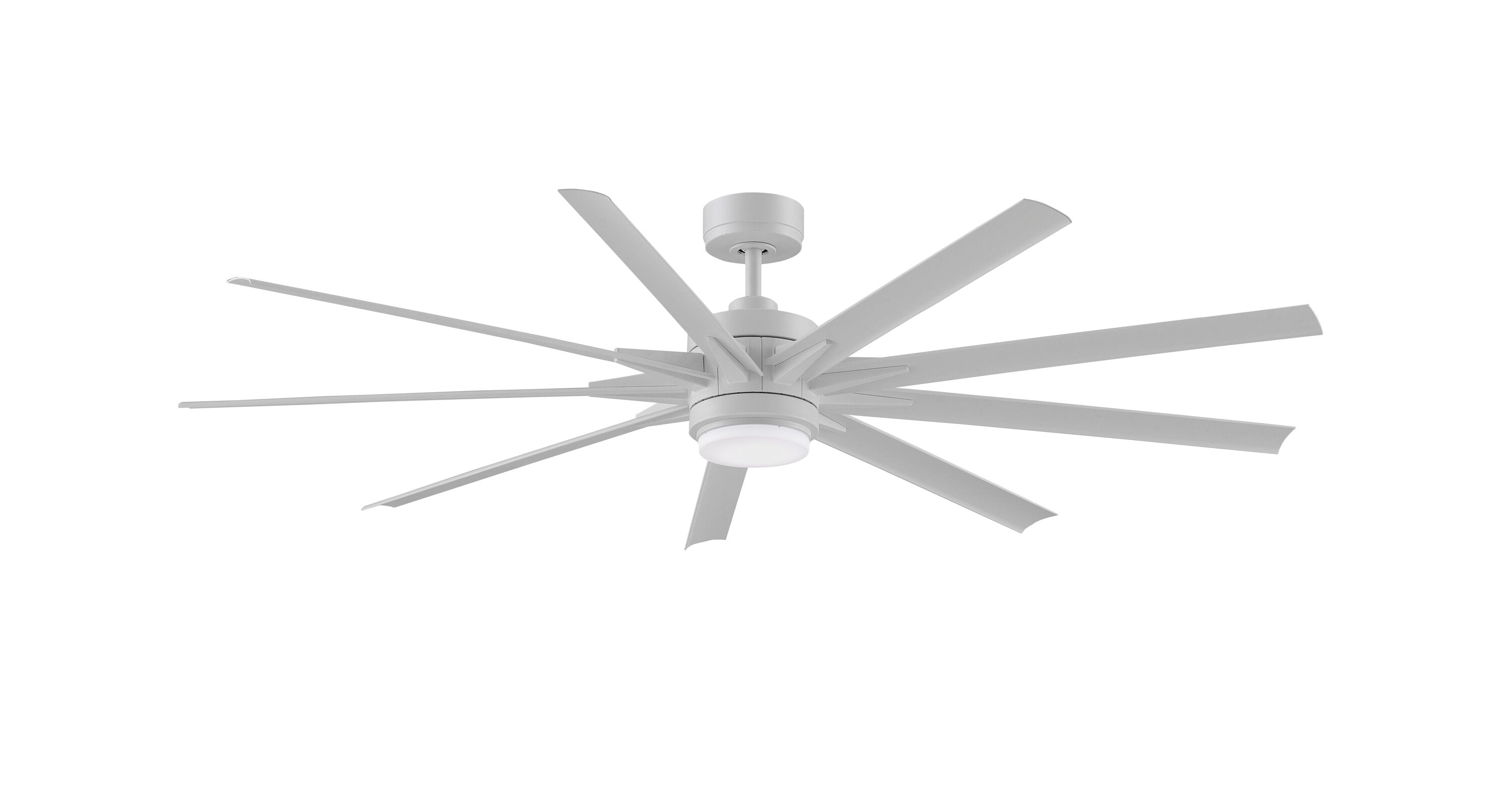 Odyn Custom 72-in Matte White Color-changing LED Indoor/Outdoor Smart Ceiling Fan with Light Remote (9-Blade) Walnut | - Fanimation FPD8152MWW-72MWW