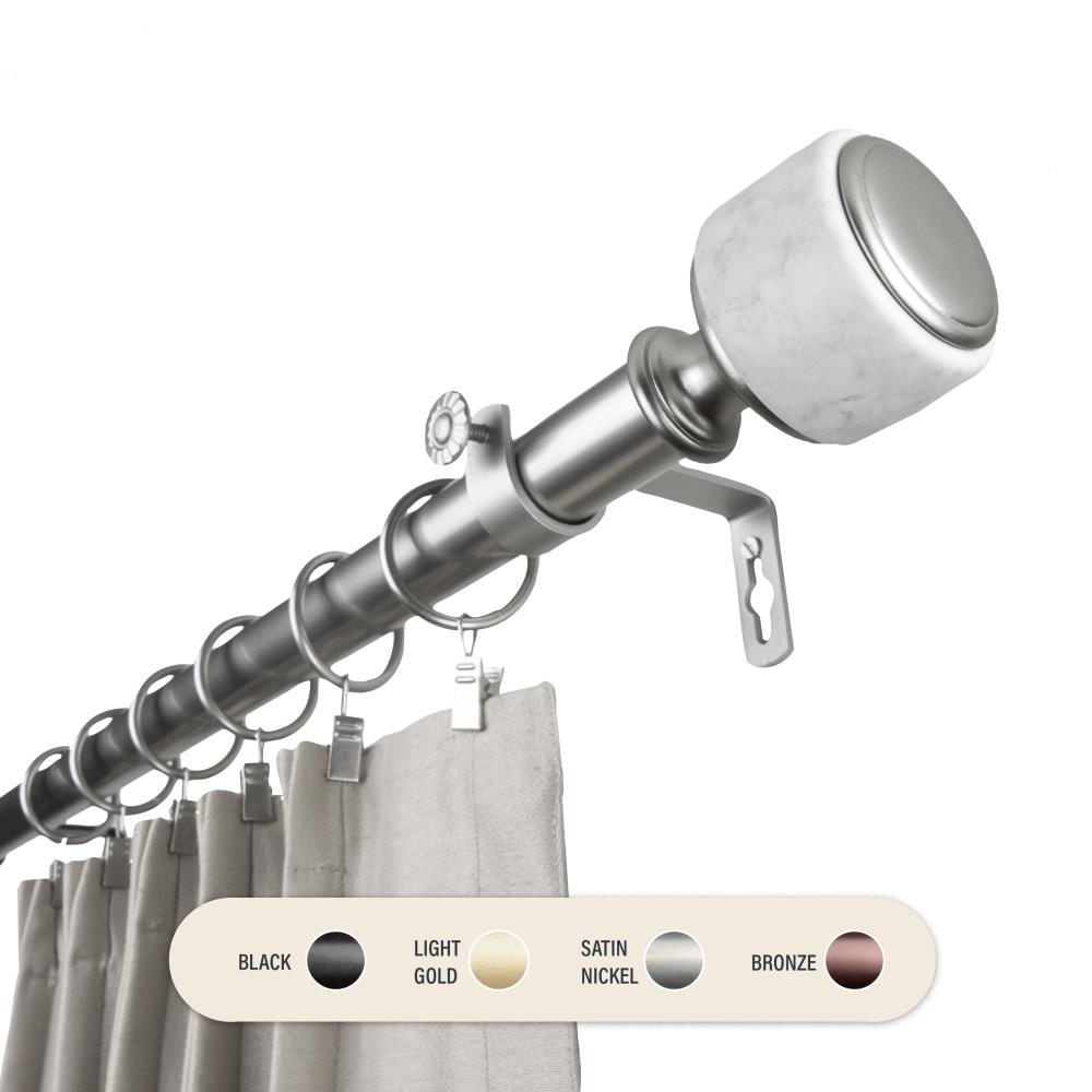 Hart & Harlow L100-55-485 1-in Dupont 48-in to 84-in Satin nickel Steel Single curtain rod with Finials