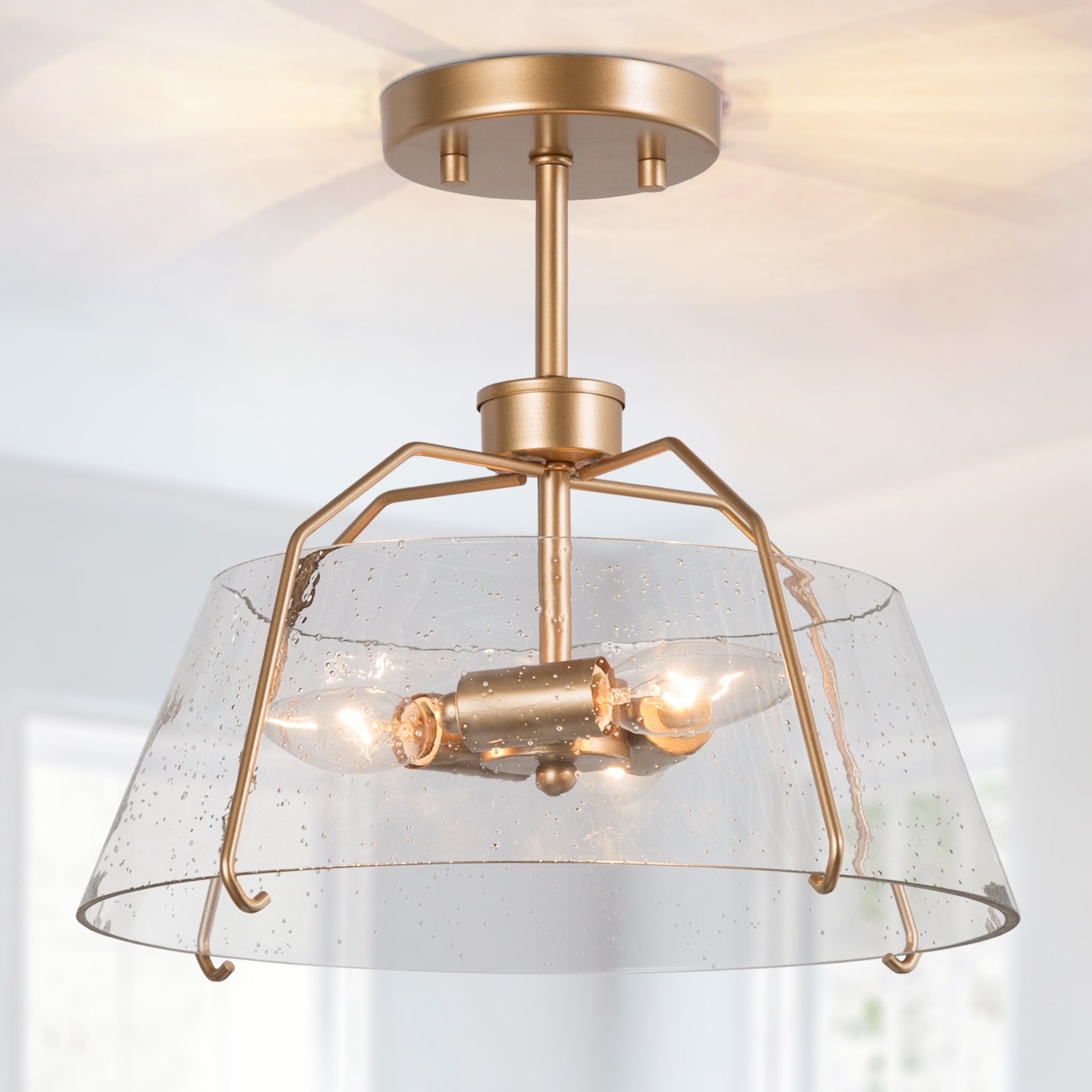 Uolfin MMR3E2-LWS24018-07 3 -Light 15.4-in Matte Gold Semi Flush Mount Light