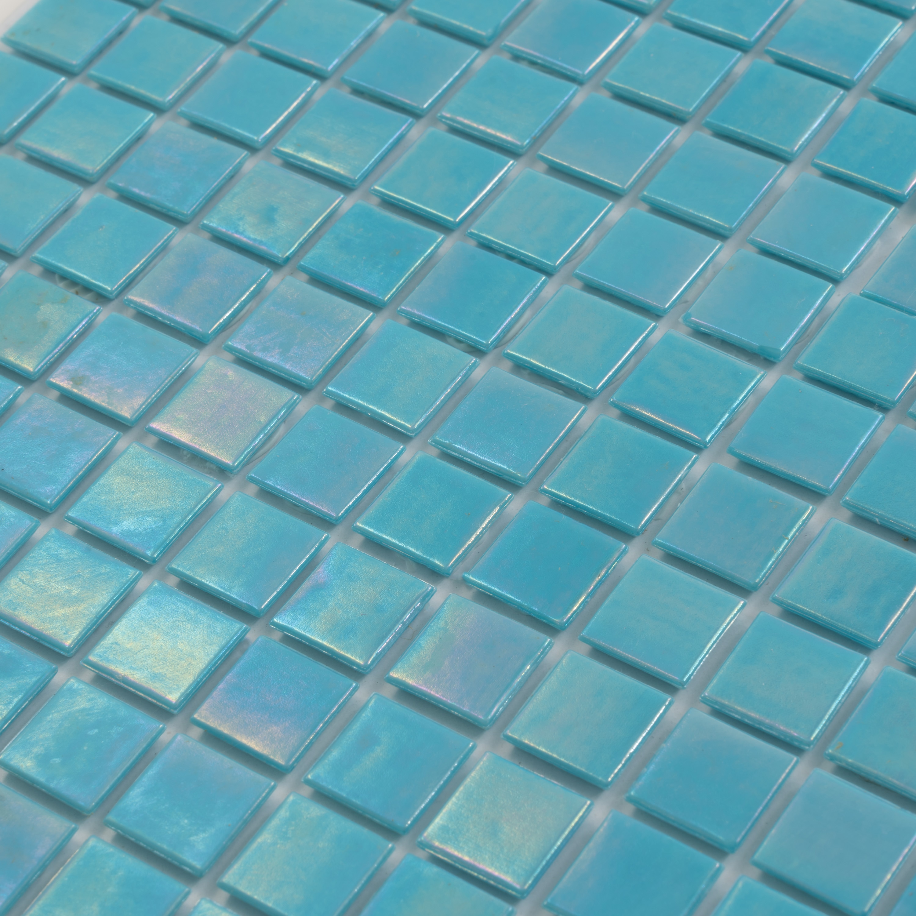 Cyan Blue Iridescent Glass Mosaic Wall and Floor Tile