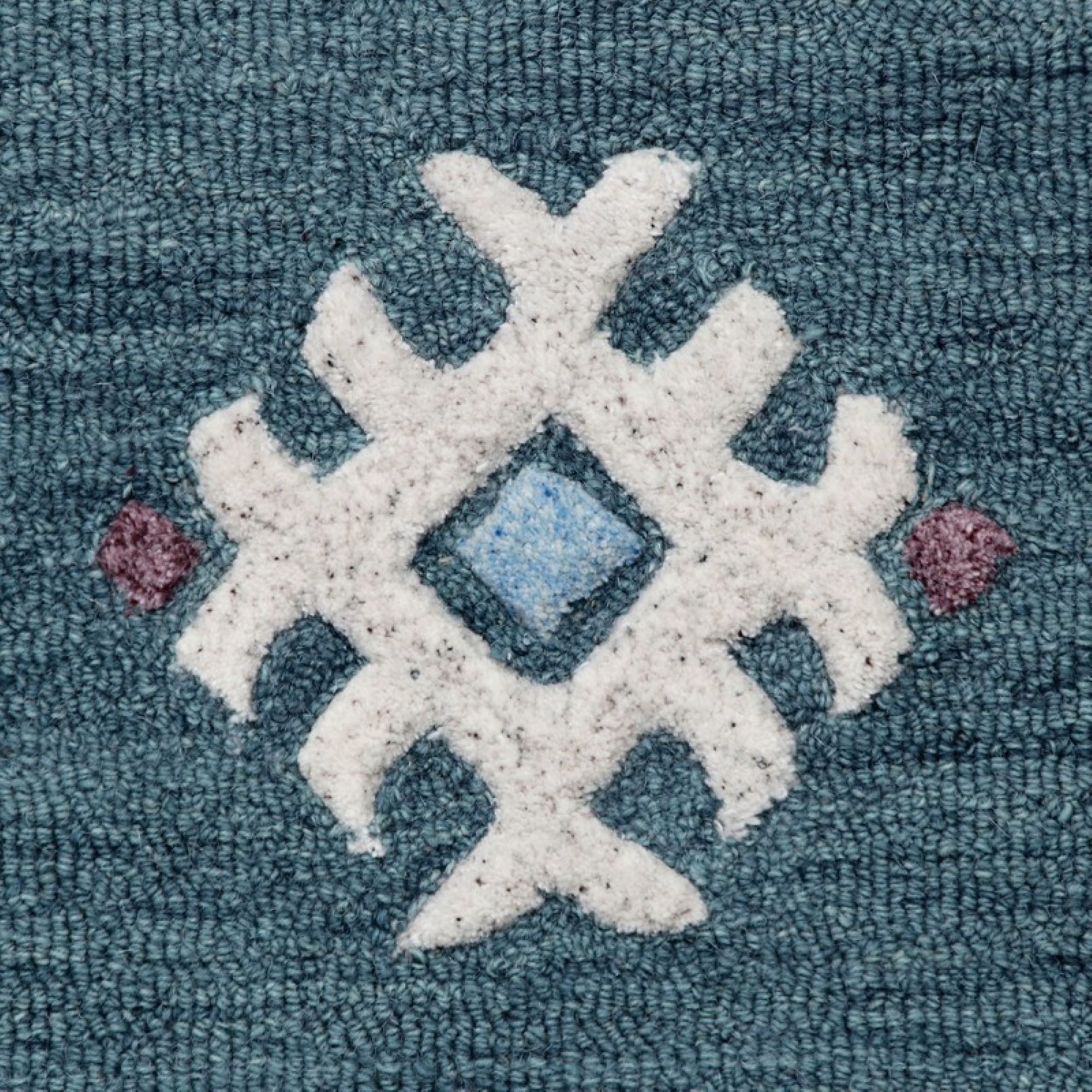 Handmade Geometric Blue Wool Round Area Rug, 5' Diameter
