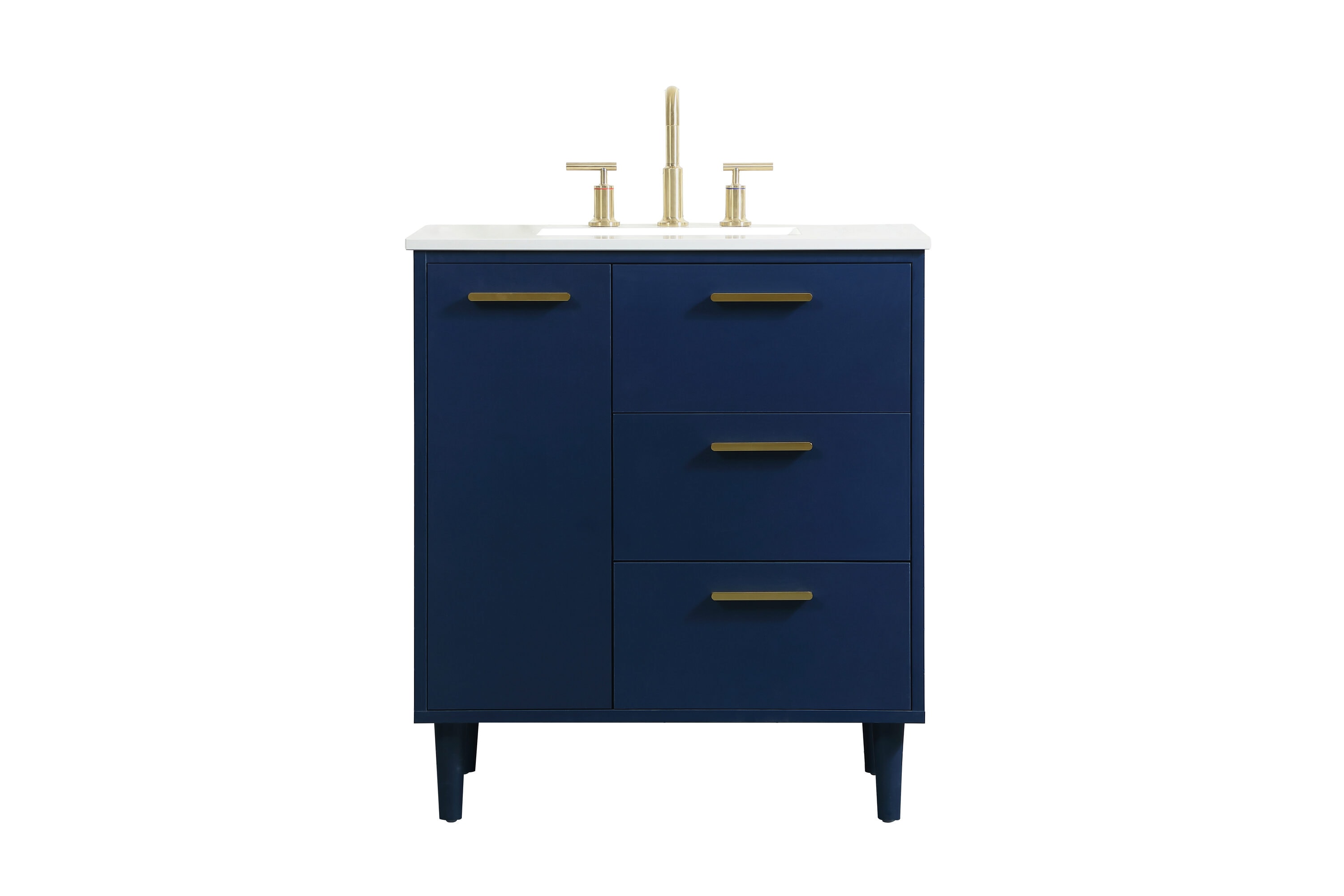 Blue Solid Wood and MDF Bathroom Vanity with Gold Accents