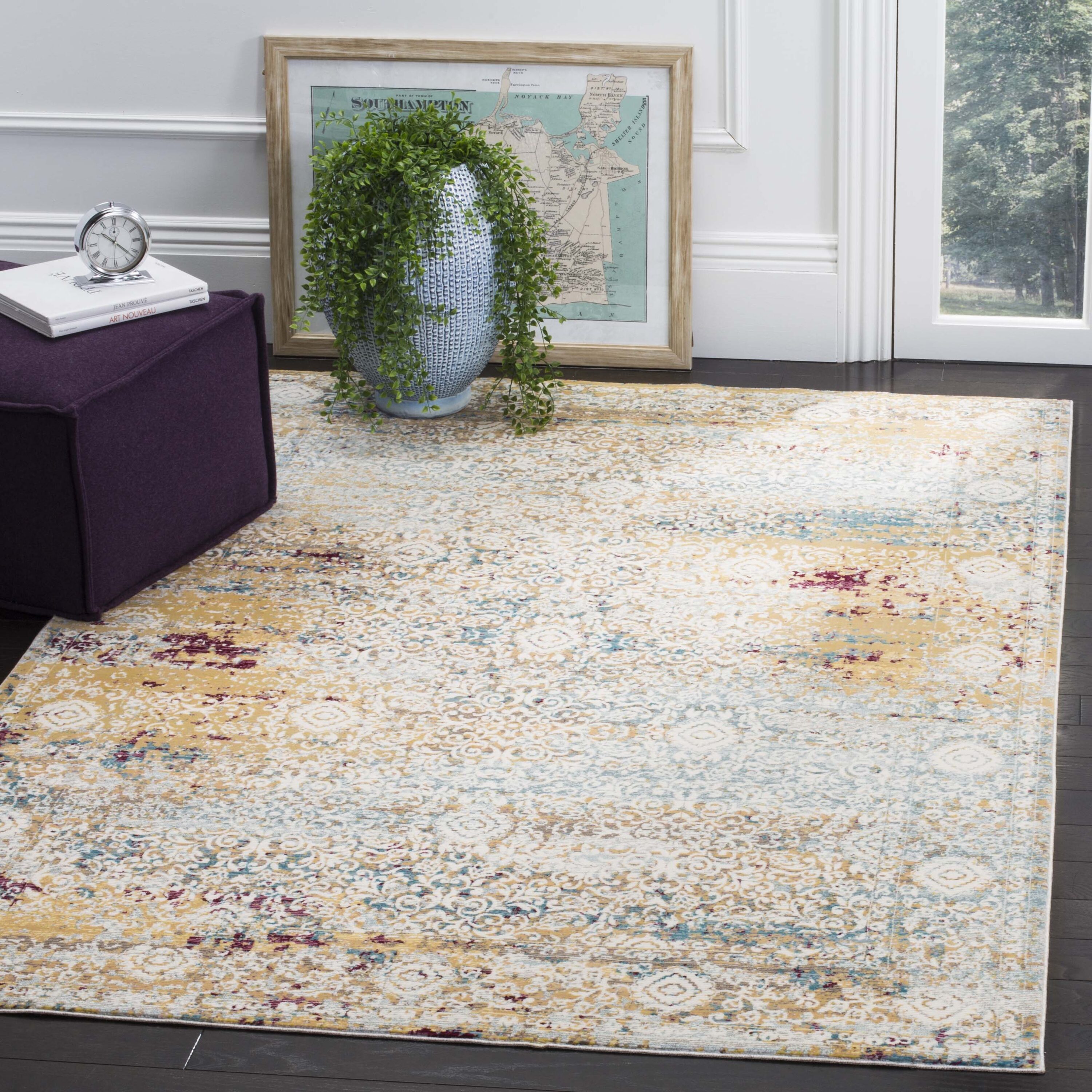 Safavieh Ara183Y Aria Yellow/Cream 4ft x 6ft Small Rectangle Rug in the ...