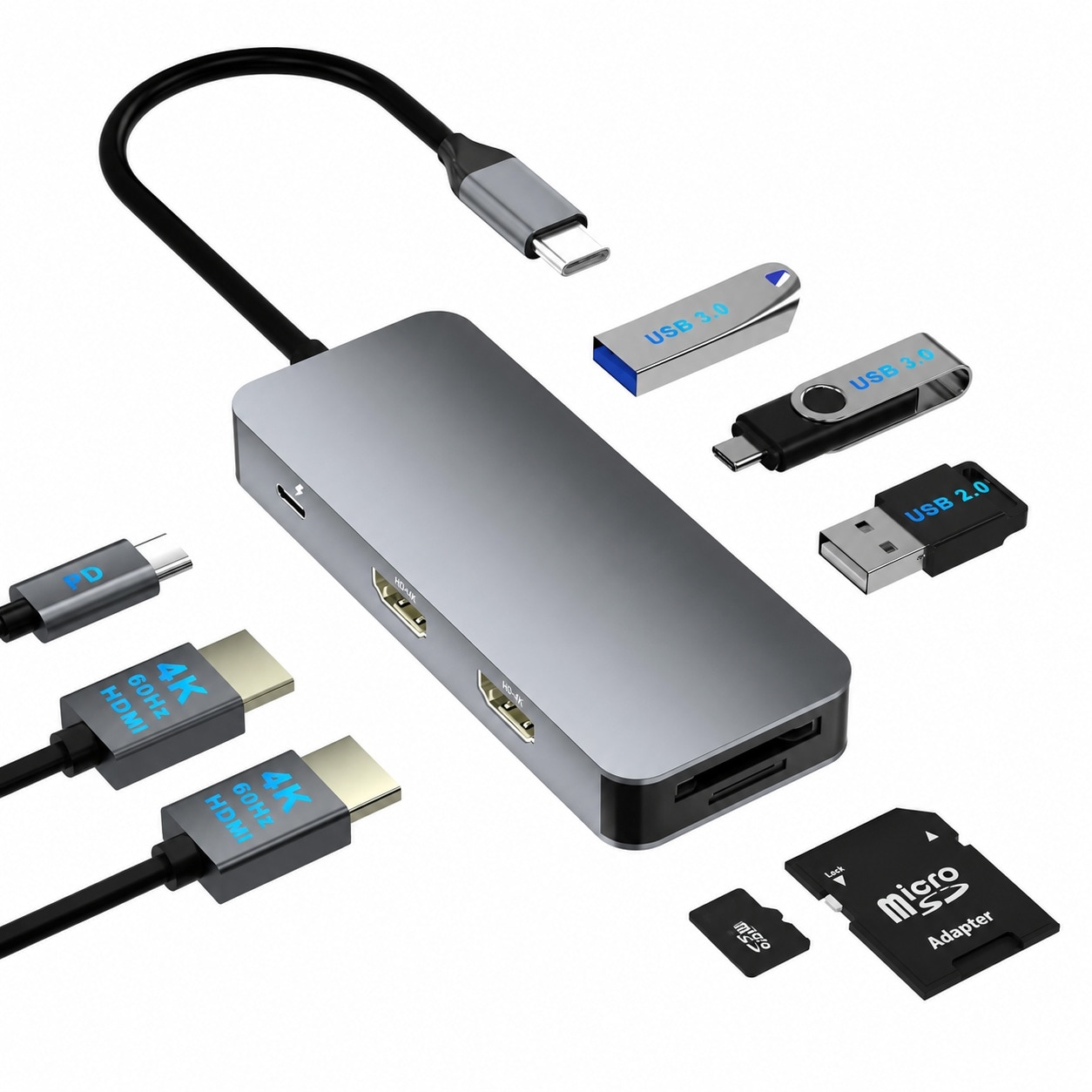 Adrinfly  Dual HDMI Adapter for Two Monitors Laptop Docking Station USB C Hub with 4K60Hz Support for Dell HP Mac and Windows Laptops
