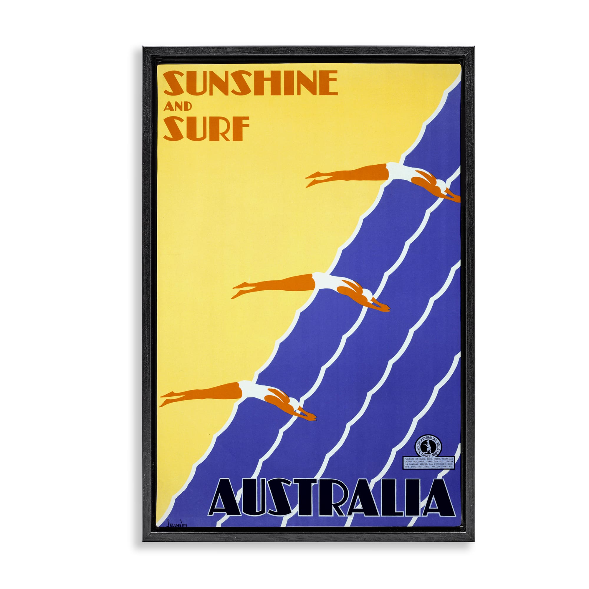 Stupell Industries BT-365-FFB-16X24 Sunshine and Surf Australia Black Framed Floater Canvas Wall Art By Marcus Jules 17 x 25