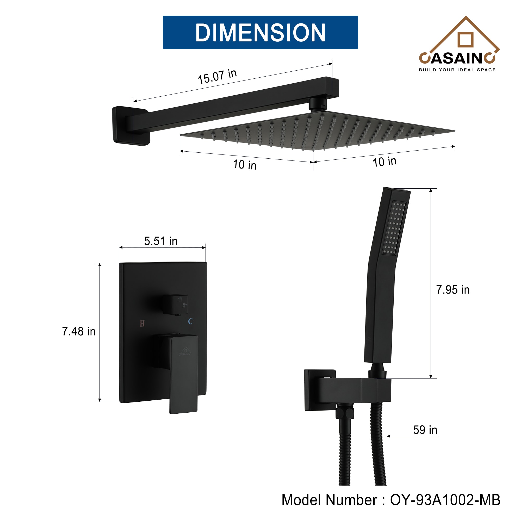 CASAINC OY-93A1002-MB Showerhead-Bar-Panels - View #7