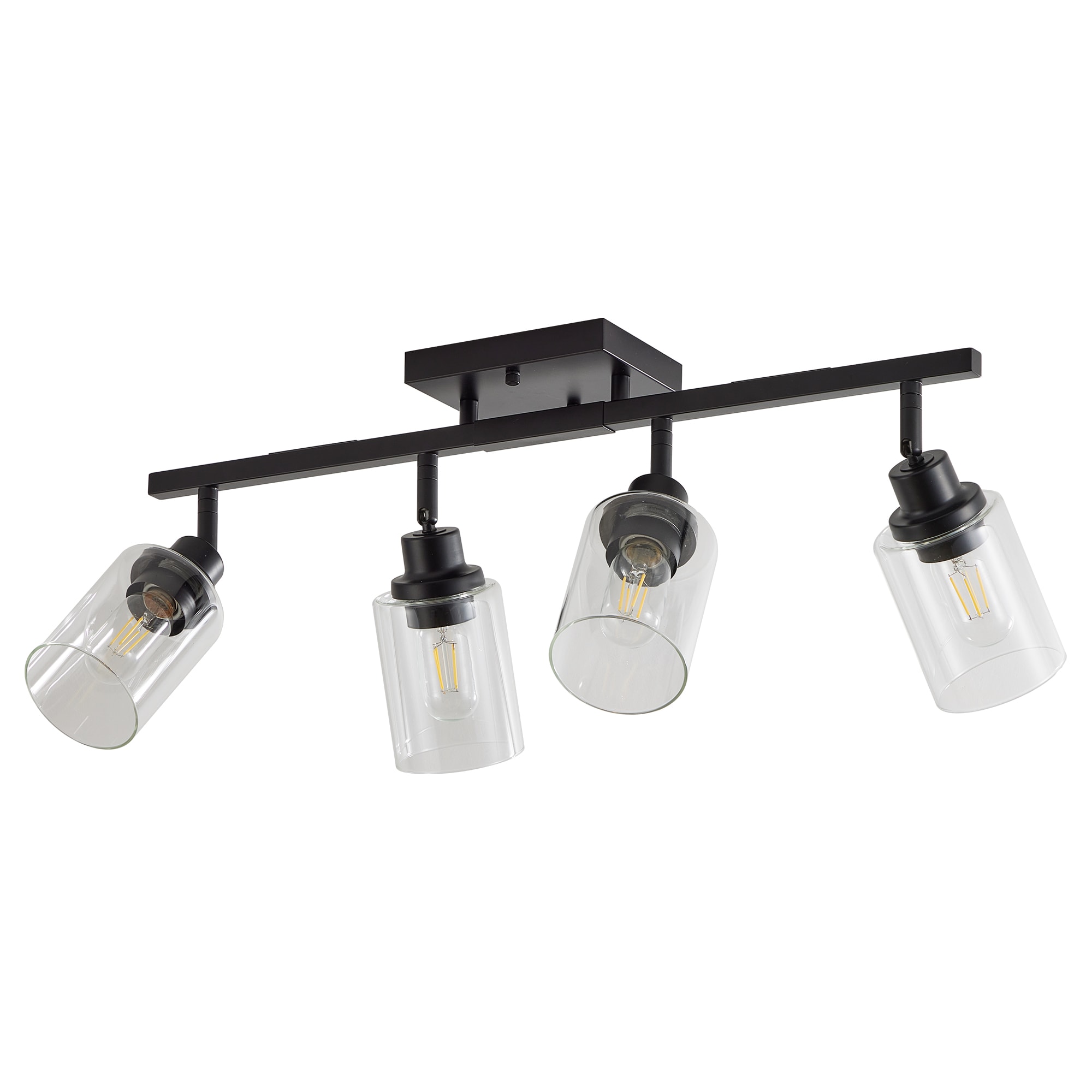 Tenleaf 27.6IN 4-Lights Track Lighting Fixtures Ceiling with Clear Glass Shades Modern Black Semi Flush Mount Ceiling Light for Kitchen Hallway Bedroom