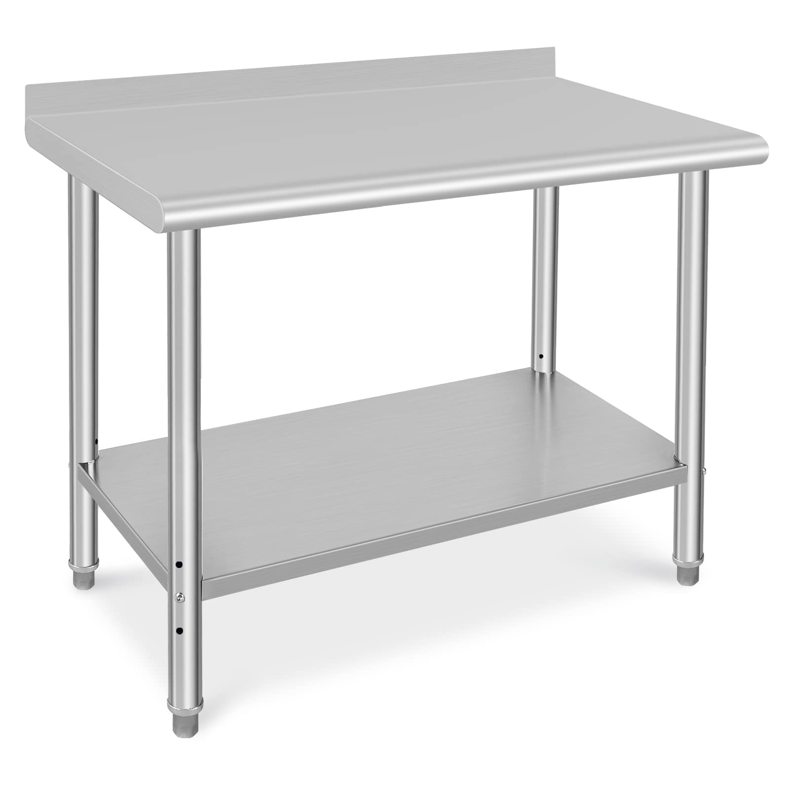 Qeetex JXNAG-PHO-10MXMJD8 Stainless Steel Prep Table 48 x 24 Inch Heavy Duty Metal Commercial Kitchen Table with Backsplash and Under Shelf Outdoor Cooking Table Workshop Table for Restaurant Garage Laundry