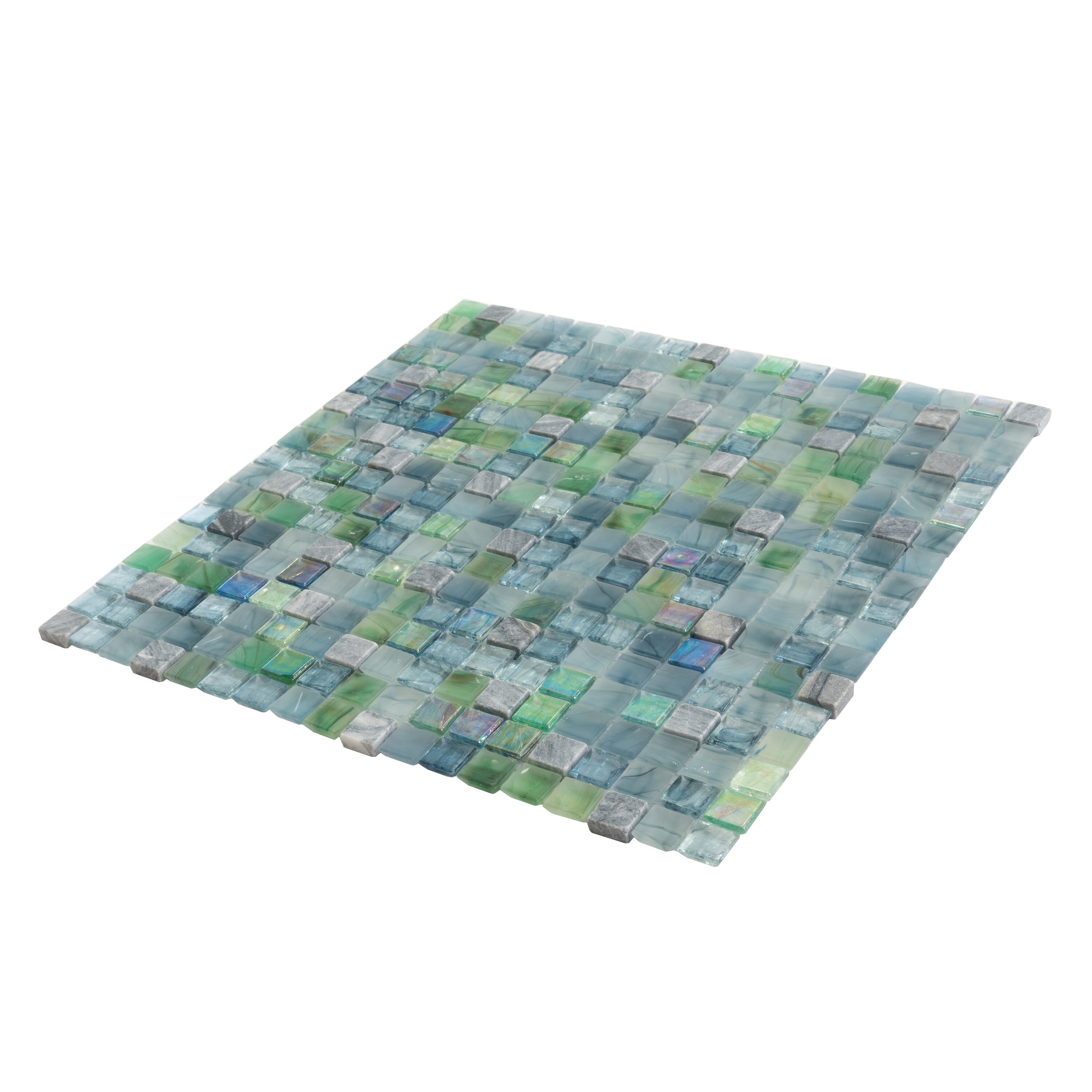 11.6" Blue and Green Iridescent Glass Mosaic Tile