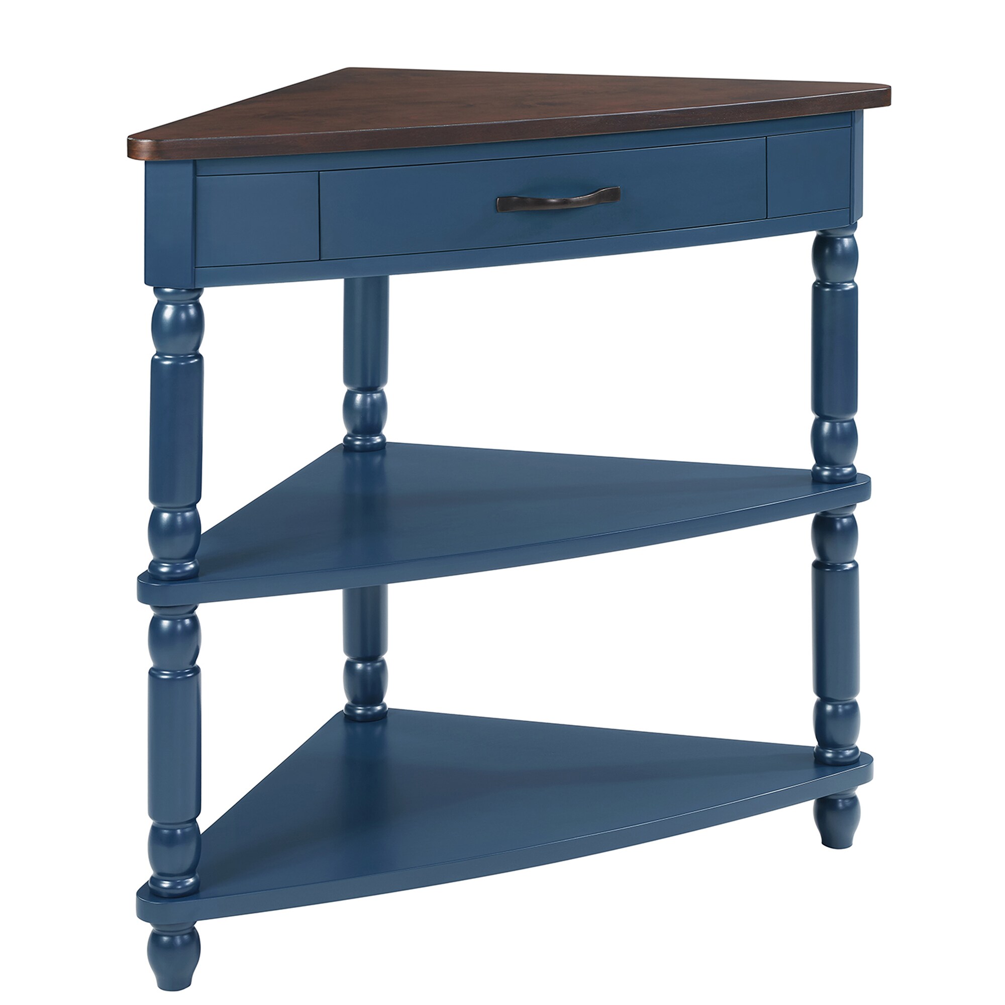 GDFStudio Elias 3-Tier Storage Rubberwood Triangle Corner Table