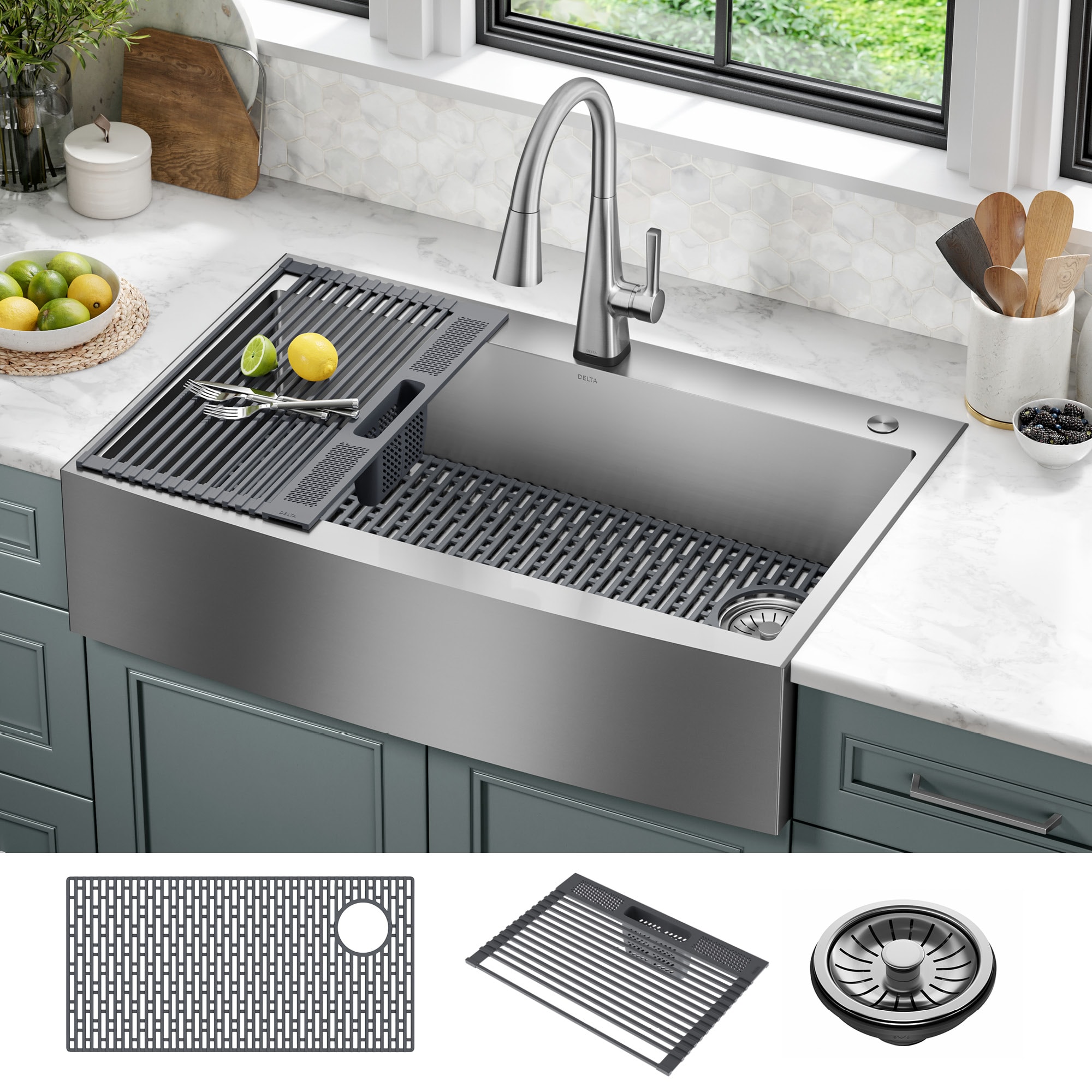 Delta 95J132-T36S-SS Lenta Farmhouse apron front 36-in x 23-in Stainless steel Single bowl 16 -Gauge Kitchen Sink