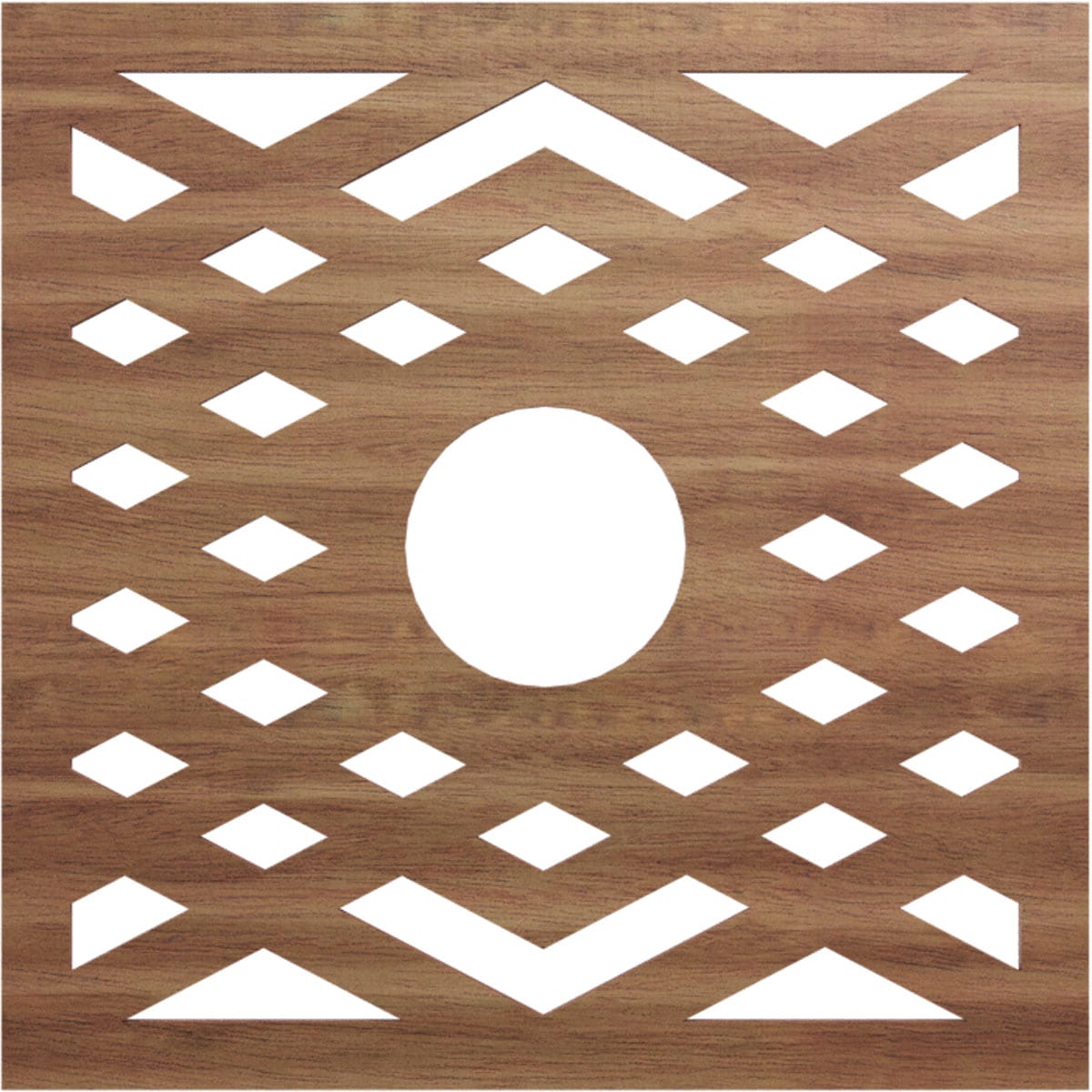 Ekena Millwork CMWP20X20X0375CHWA Chevron Fretwork Pierced 20-in W x 20-in L Architectural Walnut Wood Whole Ceiling Medallion